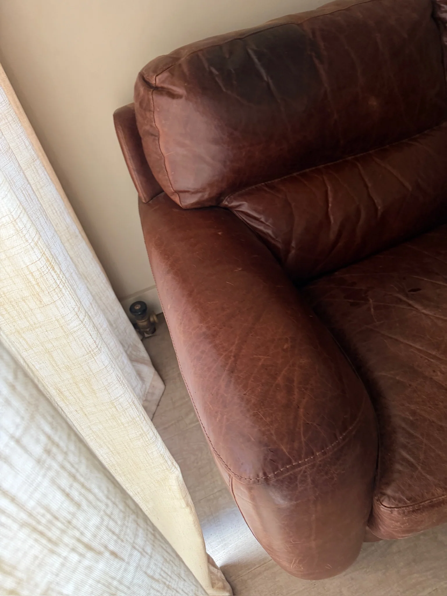 Italian brown leather sofa - Image 5
