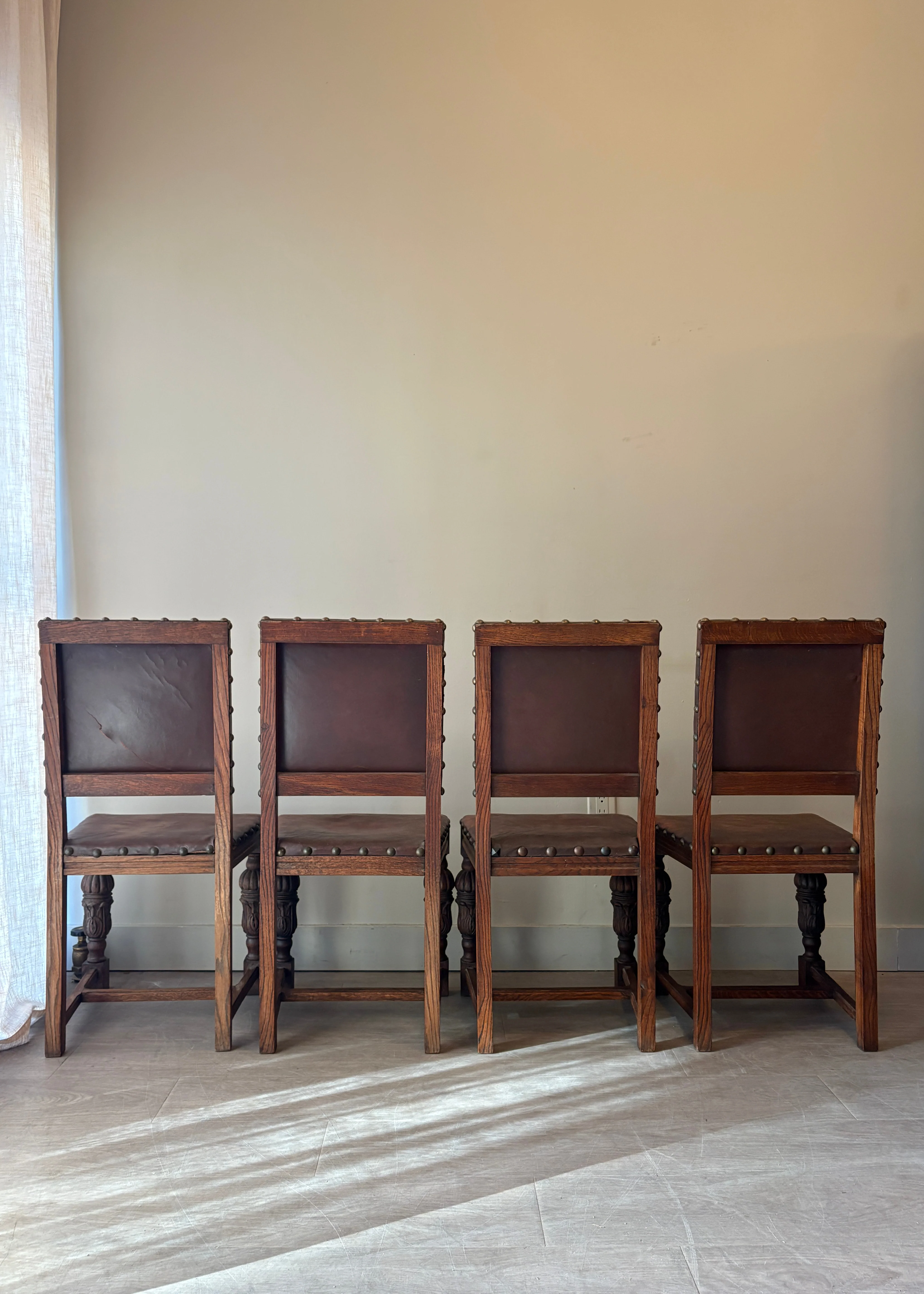 Leather and oak dining chairs. Sets of 2. - Image 6
