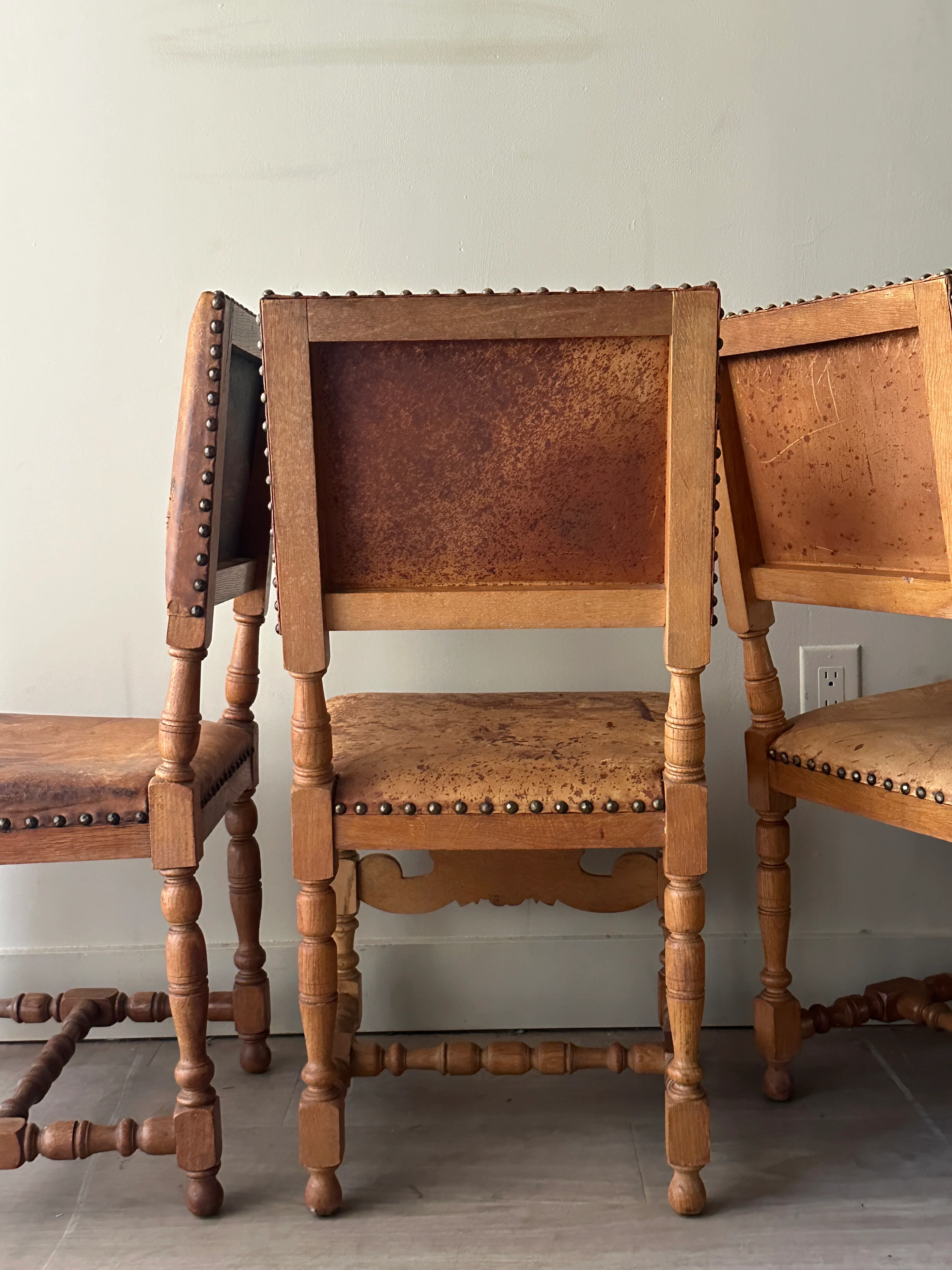 Leather and oak dining chairs. Sold individually. - Image 4