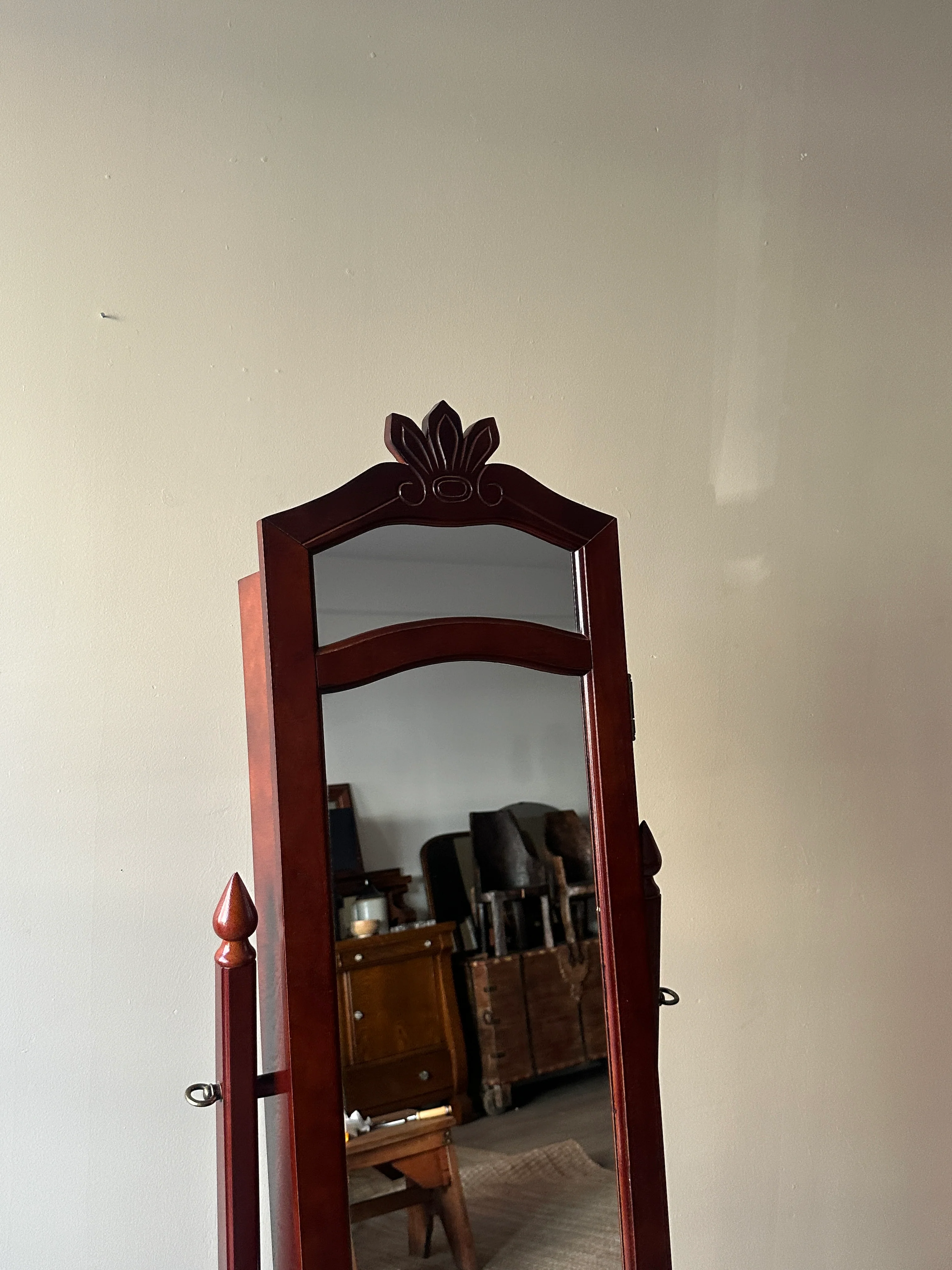 Mahogany Cheval mirror w jewelry cabinet - Image 2
