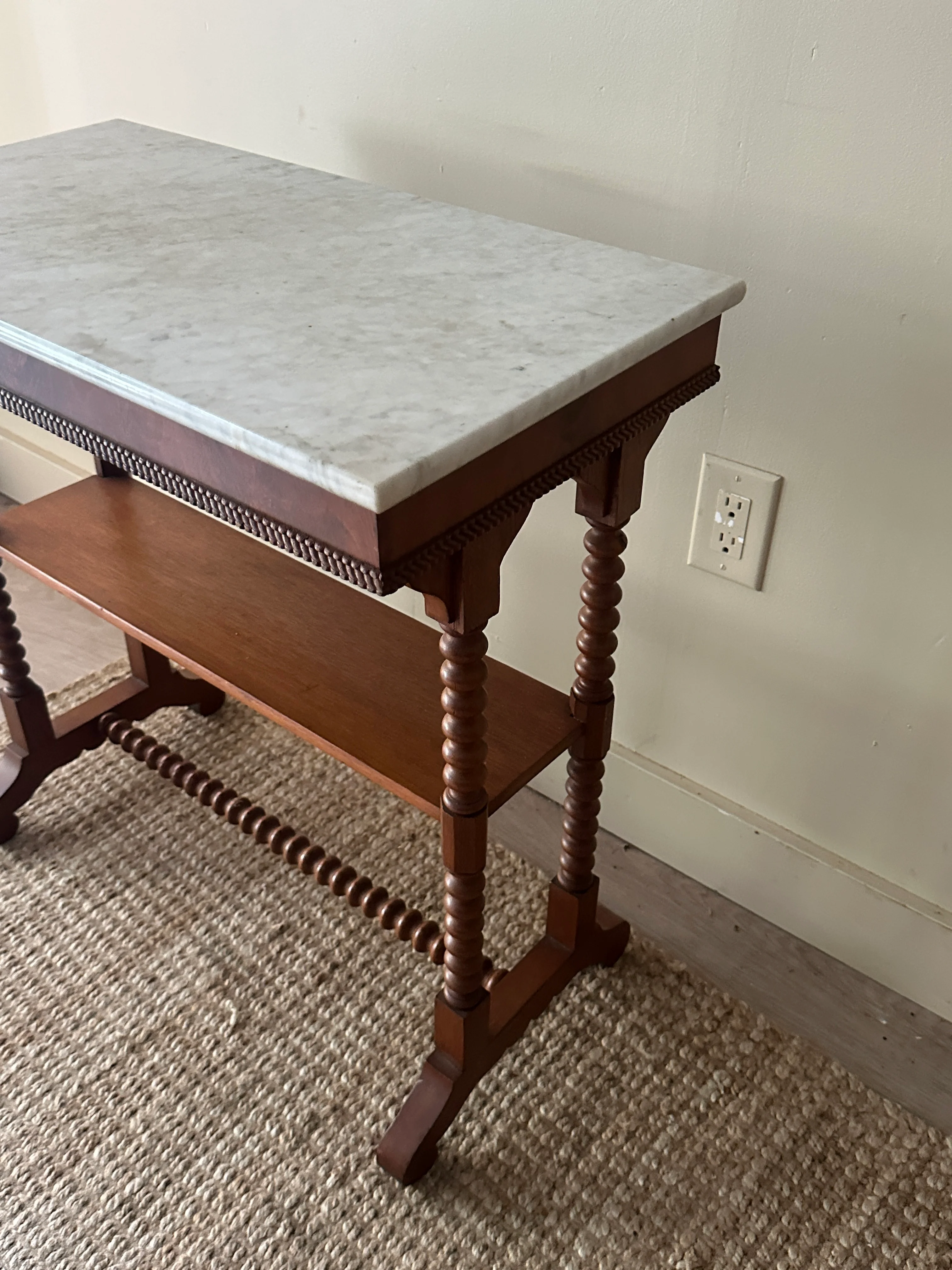 Marble top bobbin leg side table - Image 5