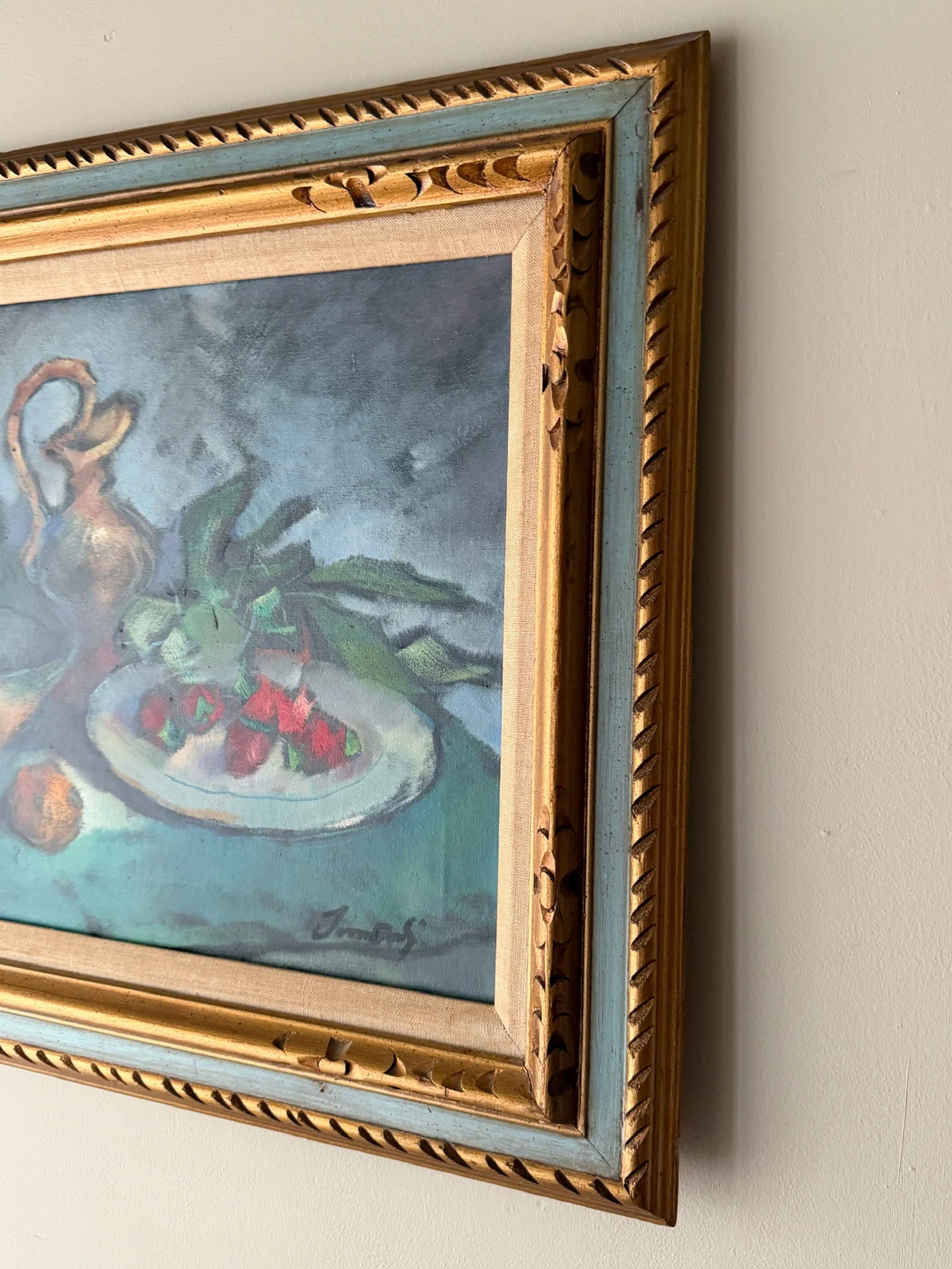 Modernist kitchen table still life. Signed. - Image 3