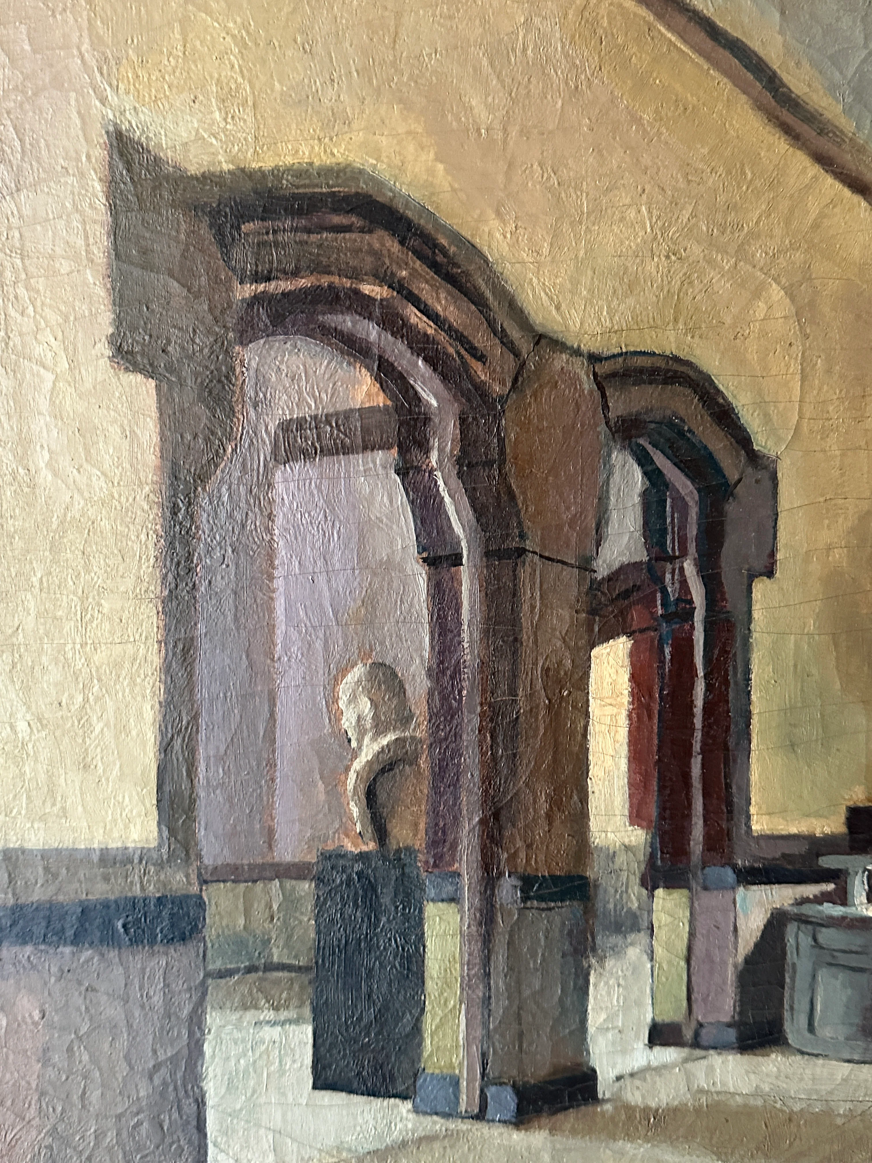 Museum interior oil painting, unsigned - Image 5