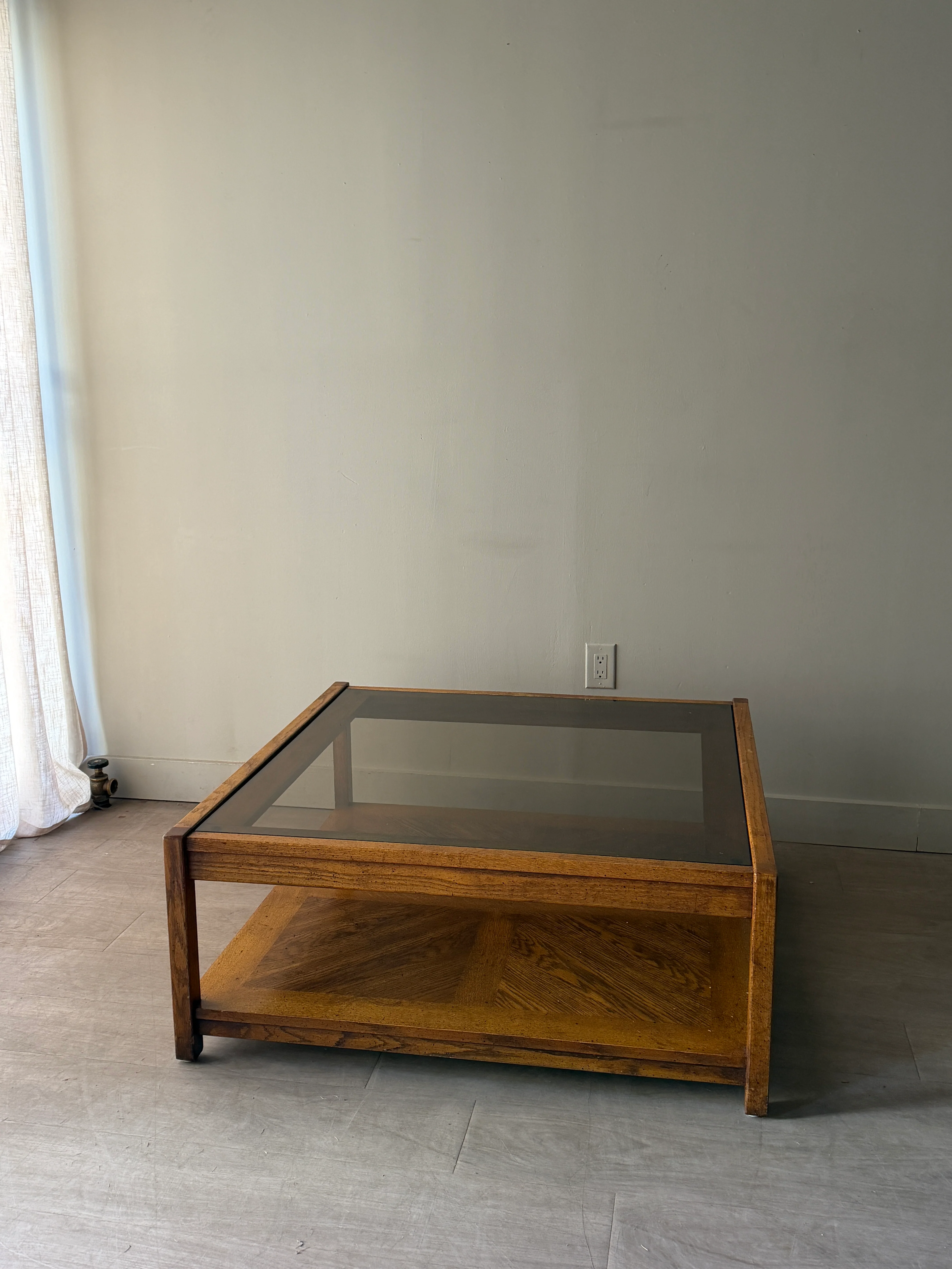 Oak and smoked glass coffee table - Image 2