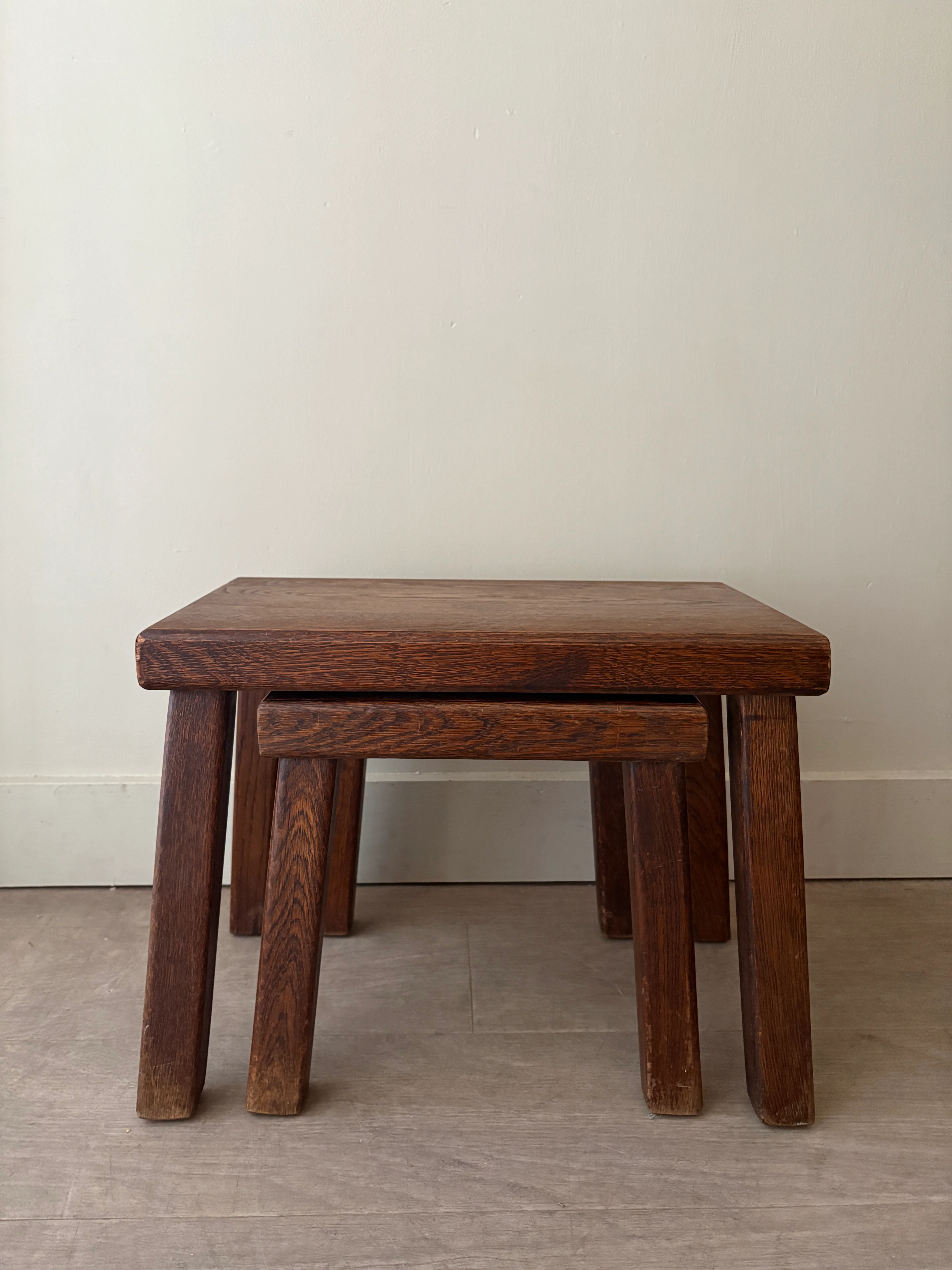 Belgian Brutalist oak nesting tables