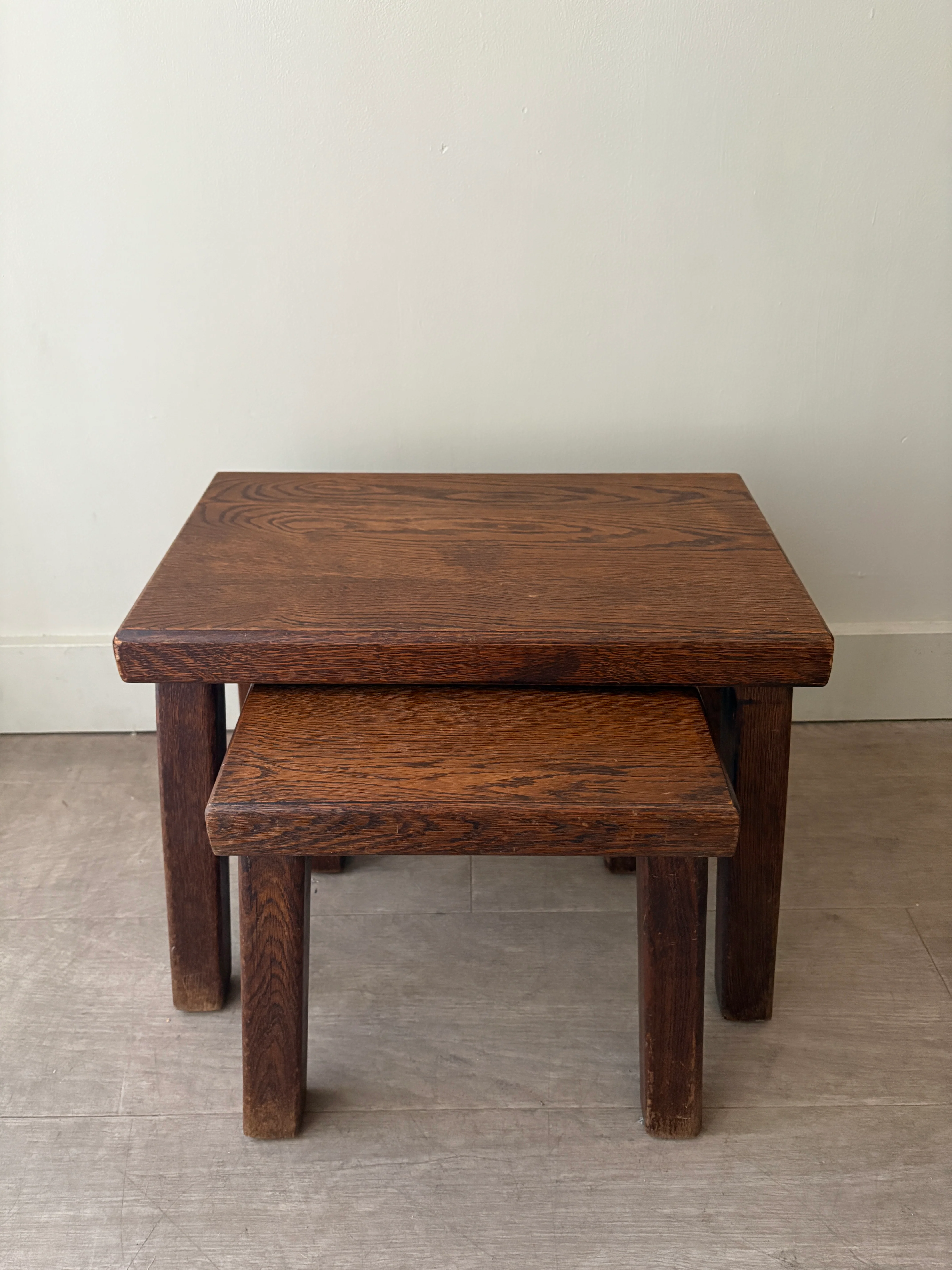 Belgian Brutalist oak nesting tables - Image 5