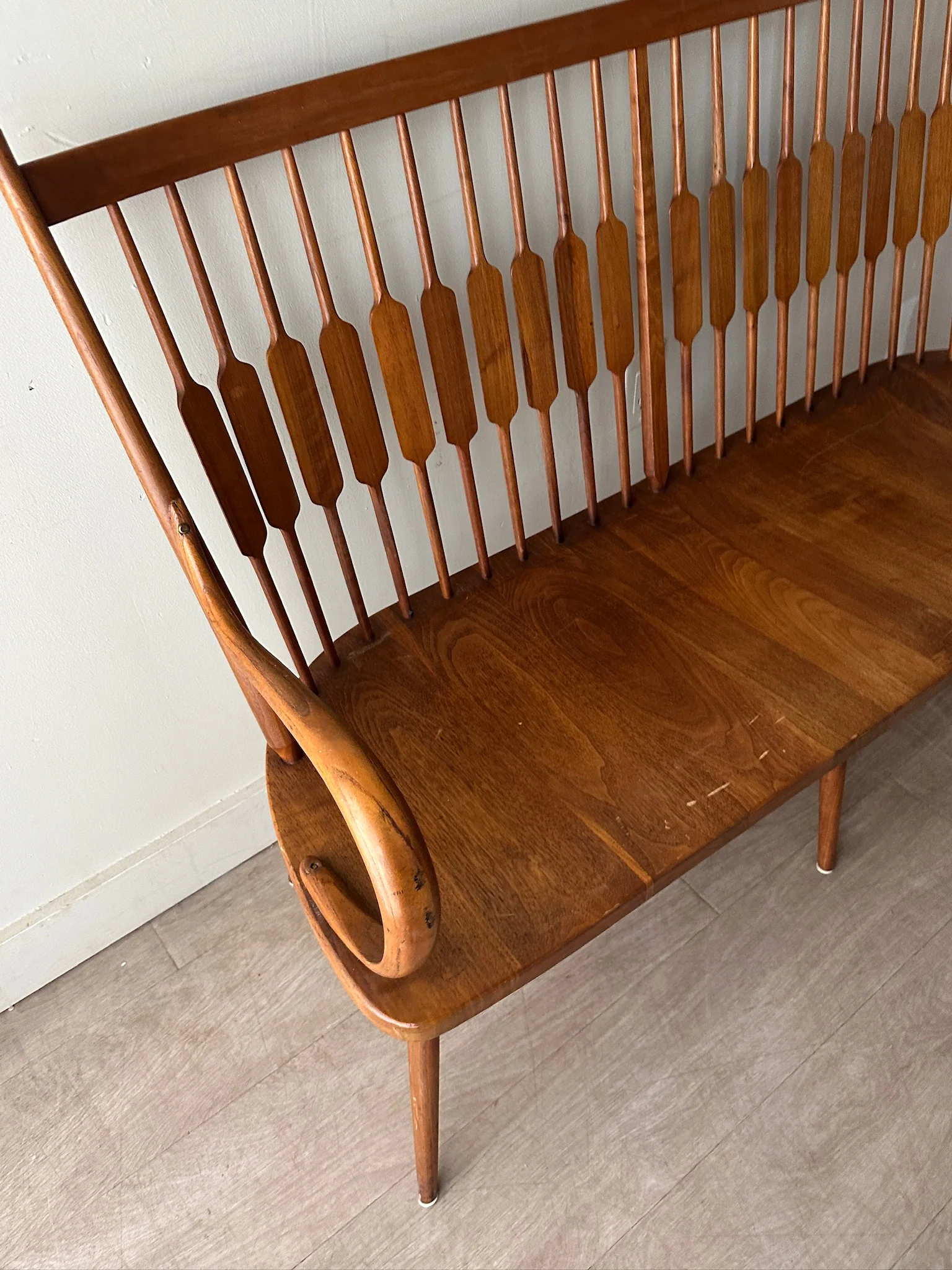 Walnut paddle-back bench - Image 2