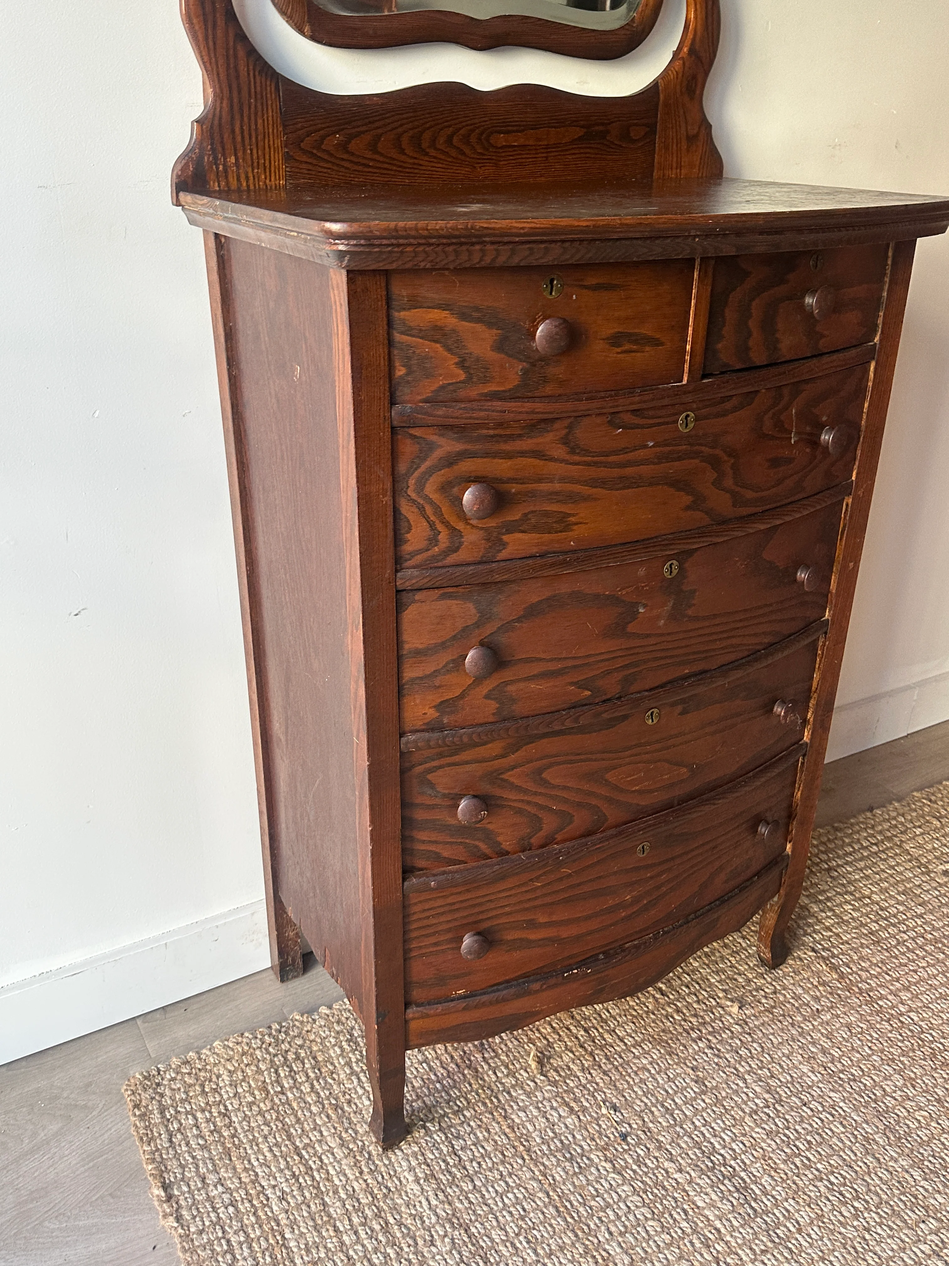 Oak tallboy with mirror - Image 2