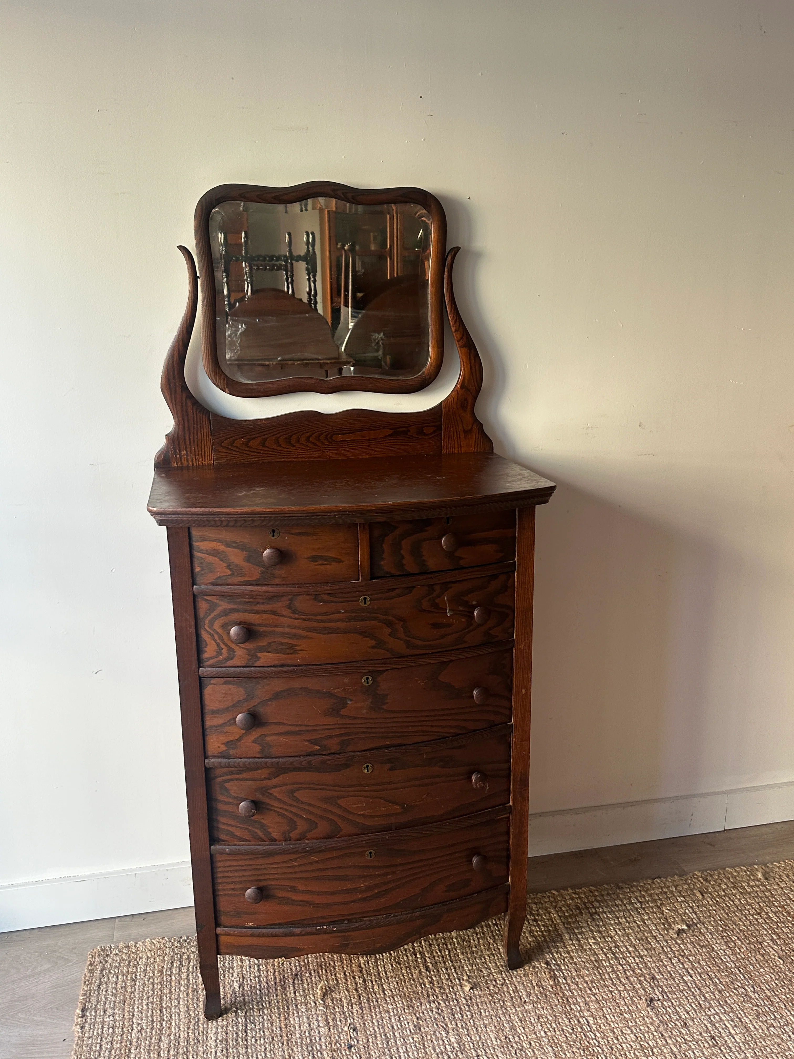 Oak tallboy with mirror - Image 4