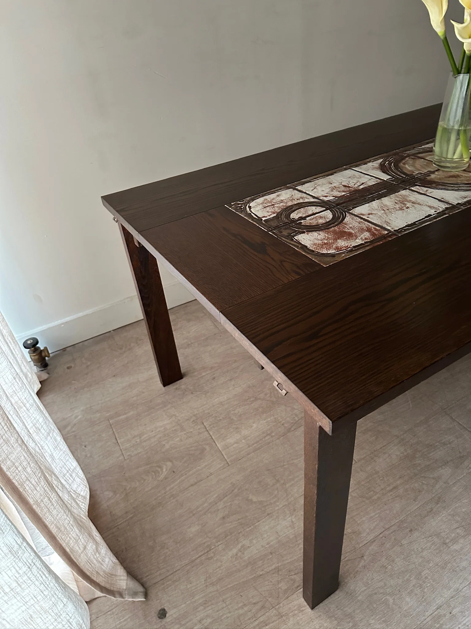 Ox Art Danish oak and tile dining table with extensions - Image 2