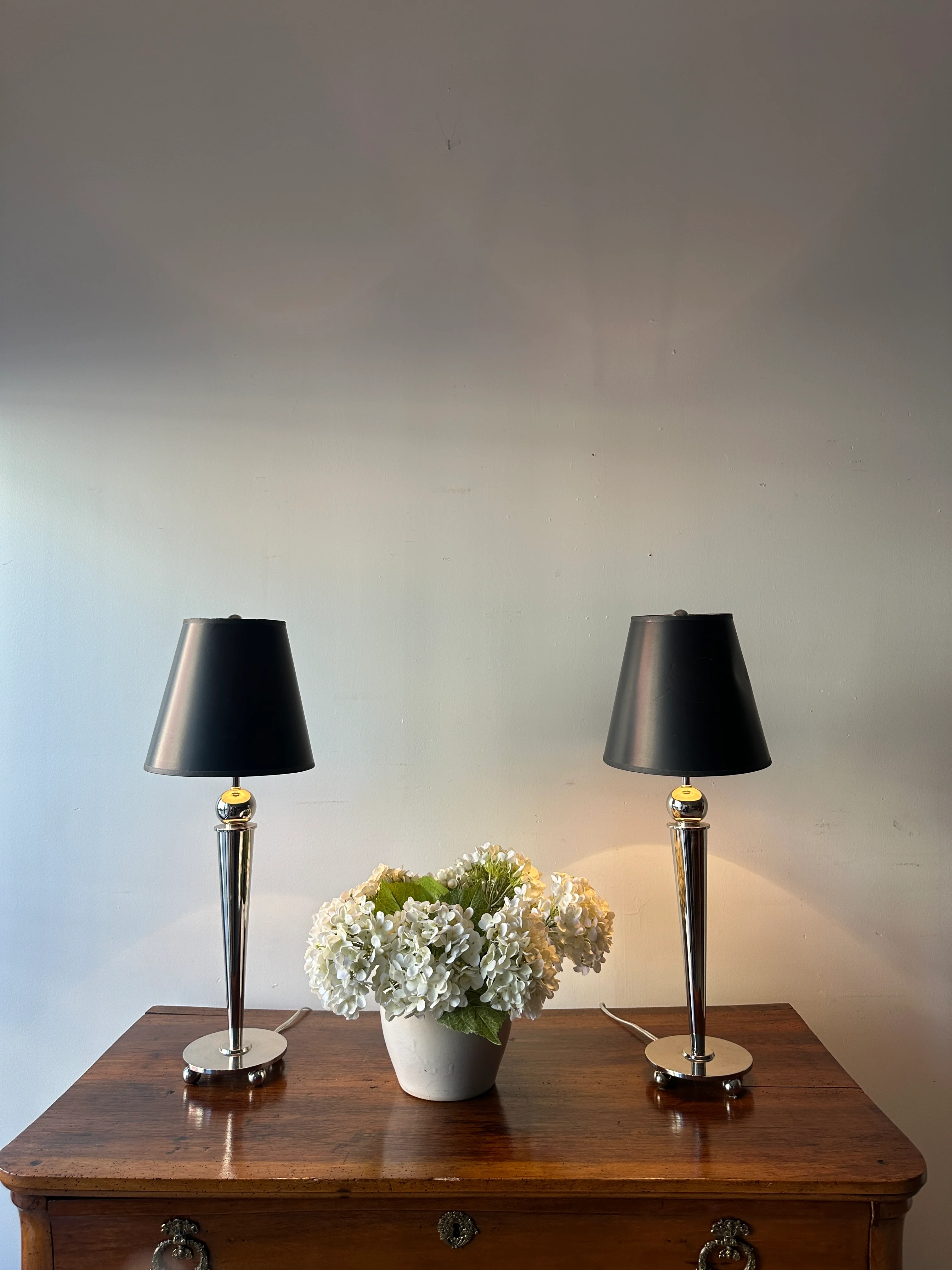 Pair of chrome, ball foot lamps. - Image 2