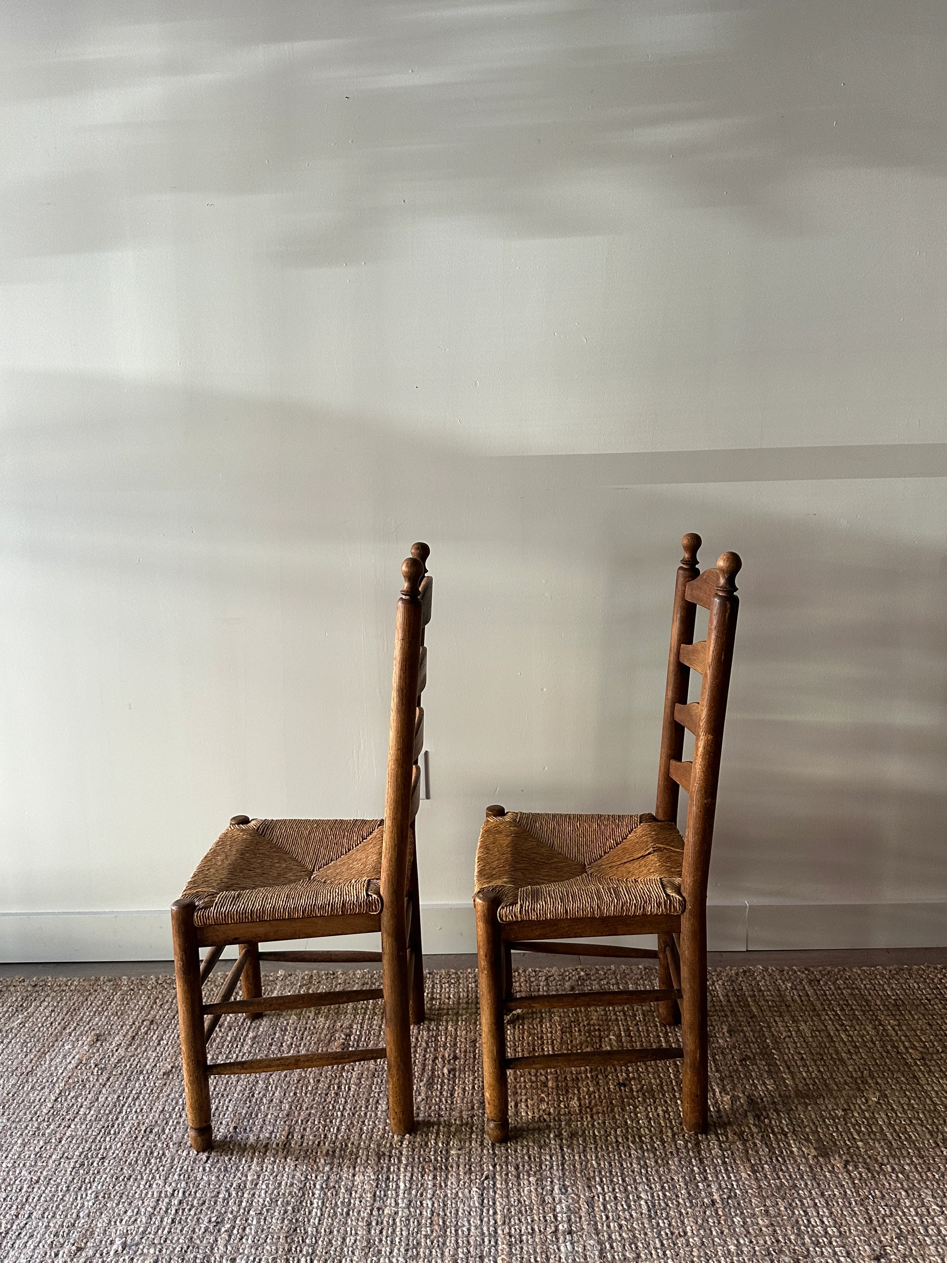 Pair of farmhouse ladder back chairs. Sold as a pair. - Image 2