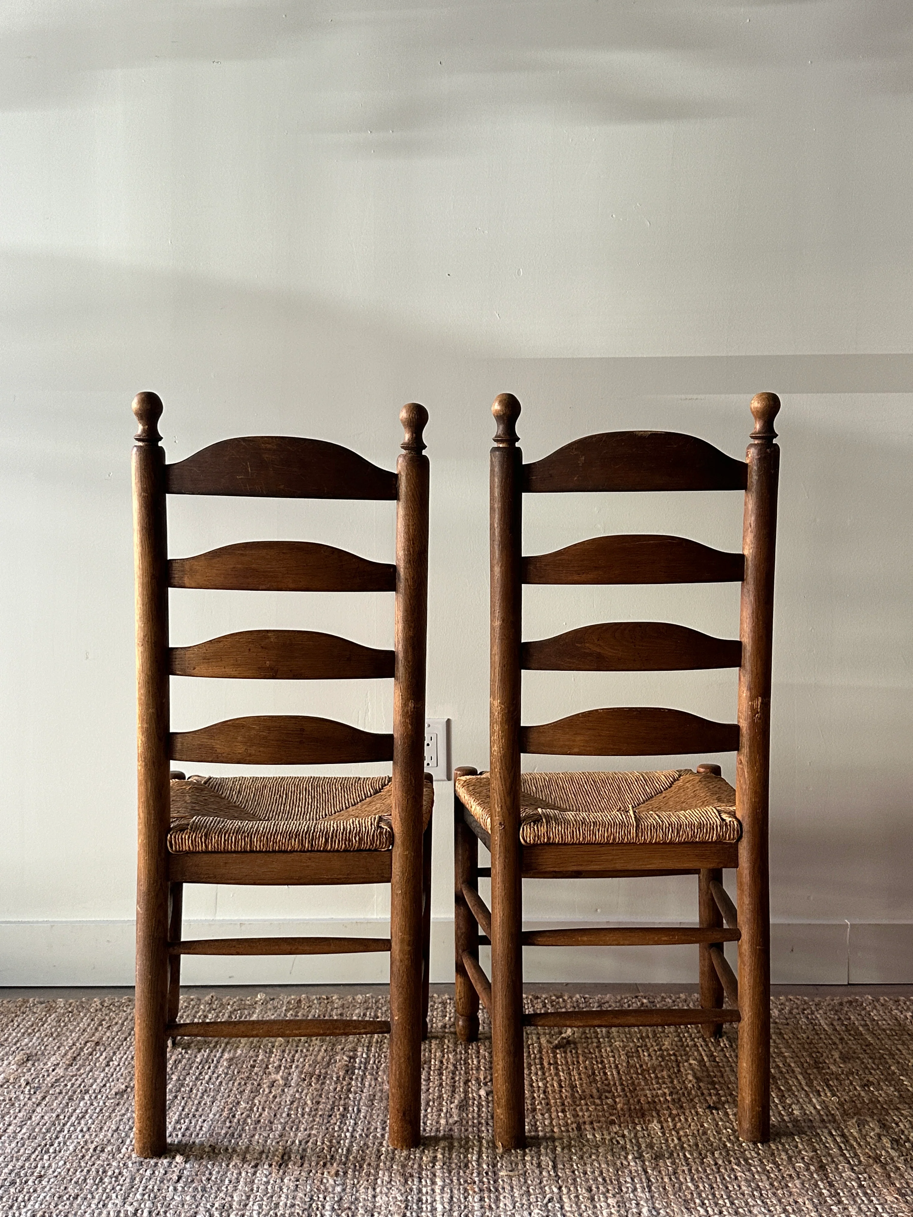 Pair of farmhouse ladder back chairs. Sold as a pair. - Image 5