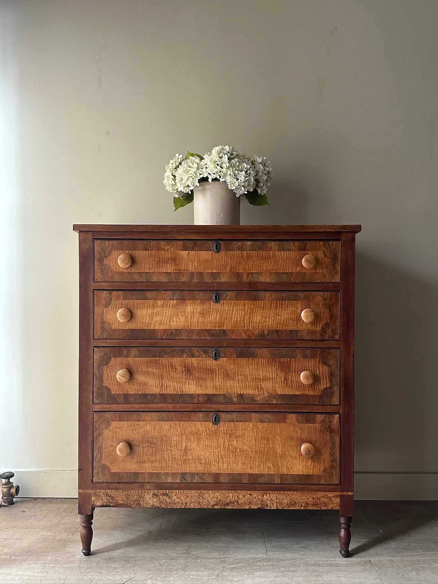 Pennsylvania Sheraton figured maple and walnut dresser