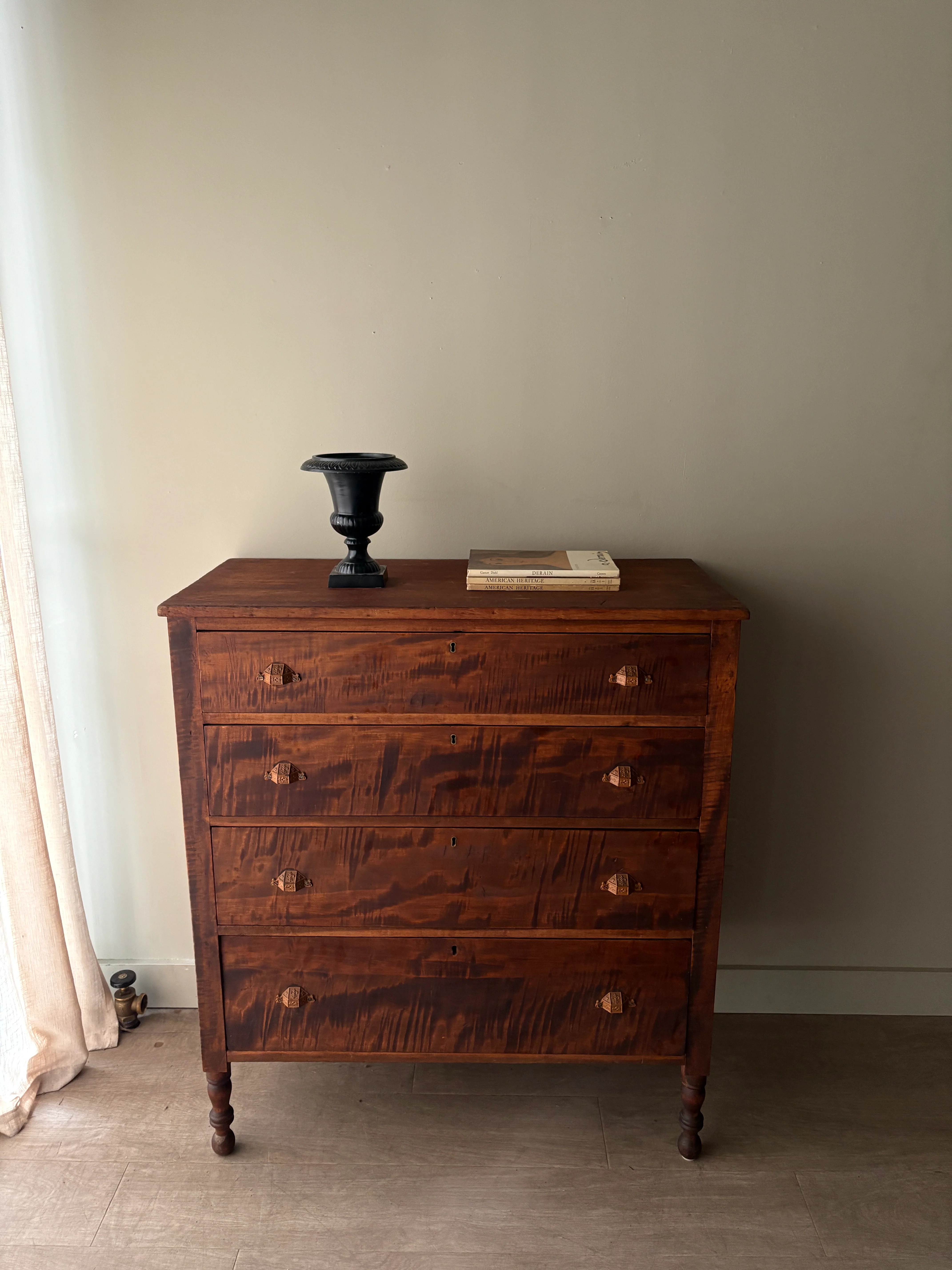Pennsylvania Sheraton tiger maple tallboy dresser - Image 2