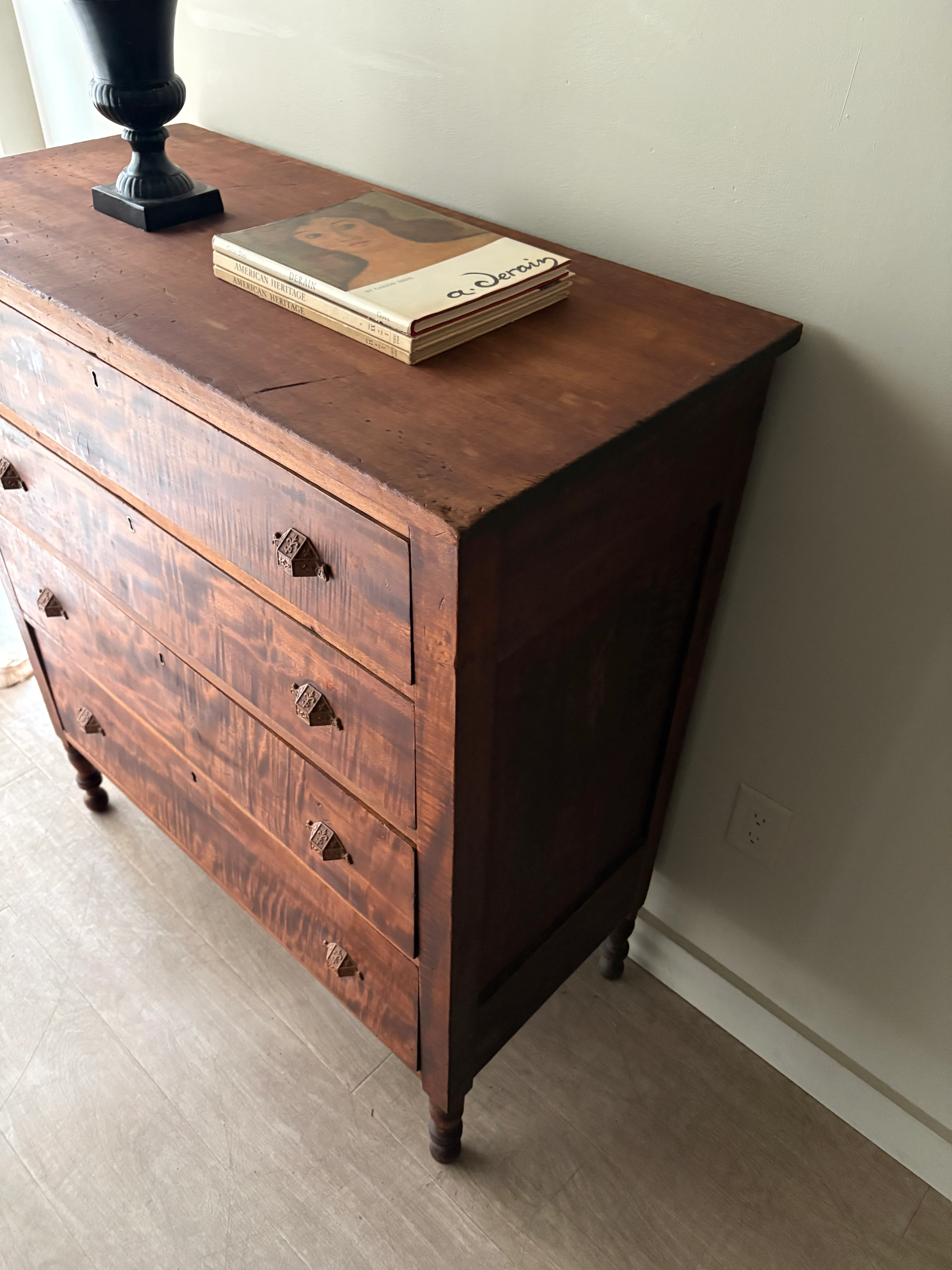 Pennsylvania Sheraton tiger maple tallboy dresser - Image 4