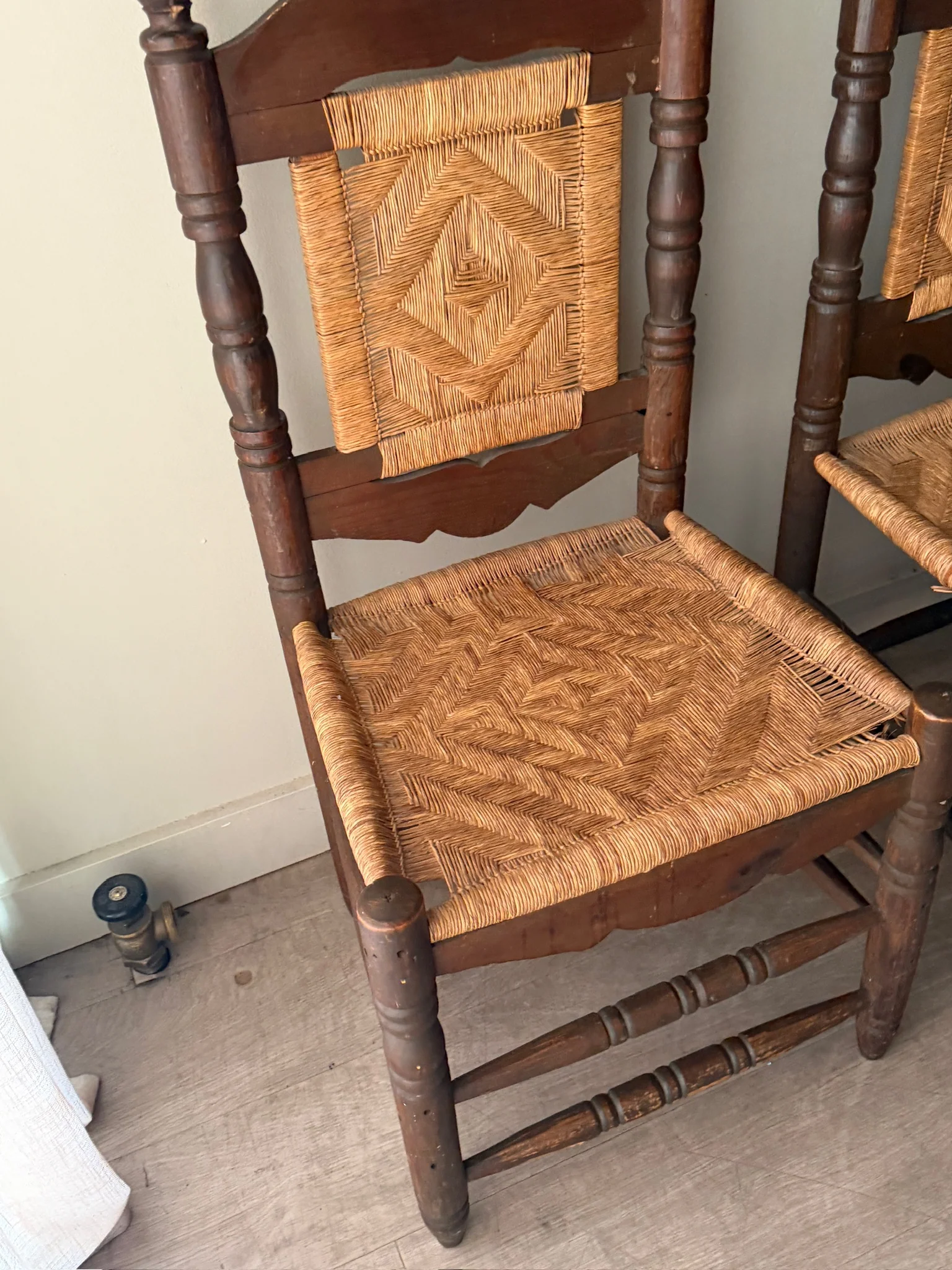 Pine and rush hall chairs (left) - Image 3