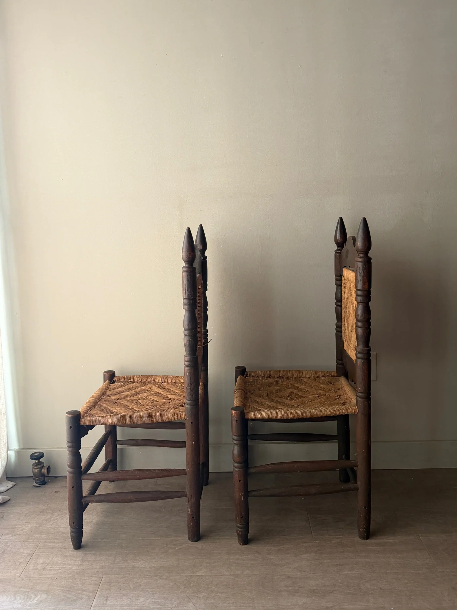 Pine and rush hall chairs (left) - Image 4