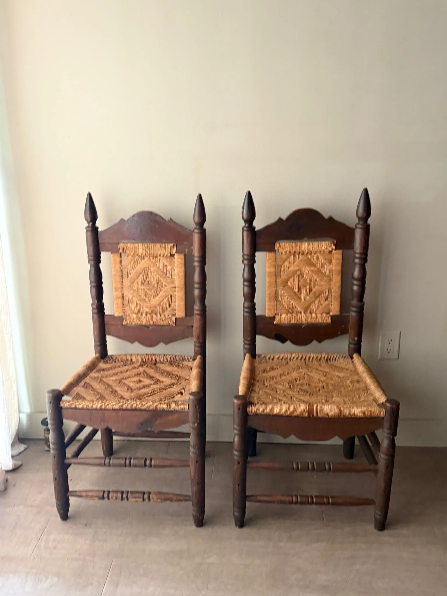 Pine and rush hall chairs (right) - Image 2