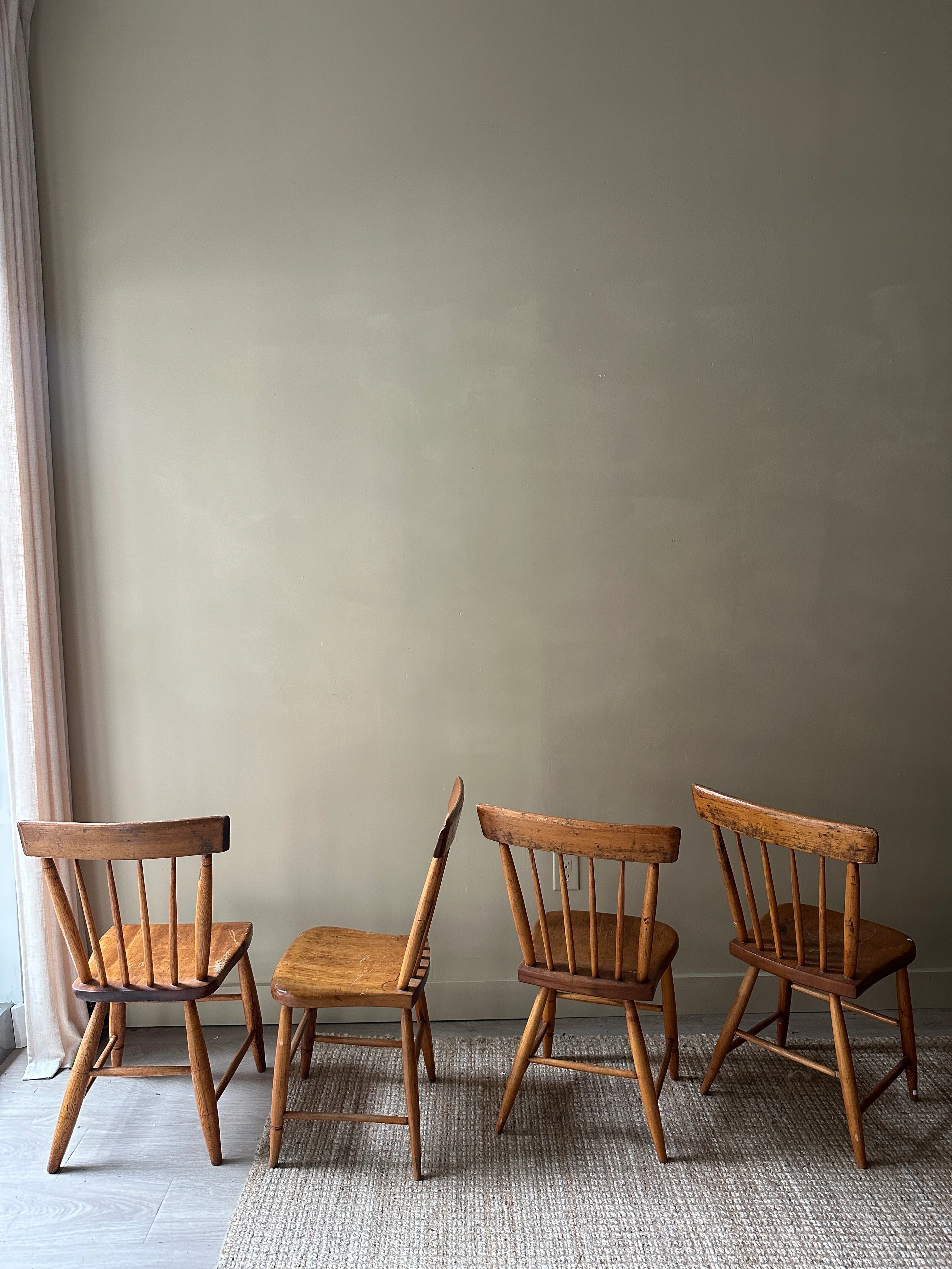 Pine plank seat dining chairs. Sold in pairs. - Image 2