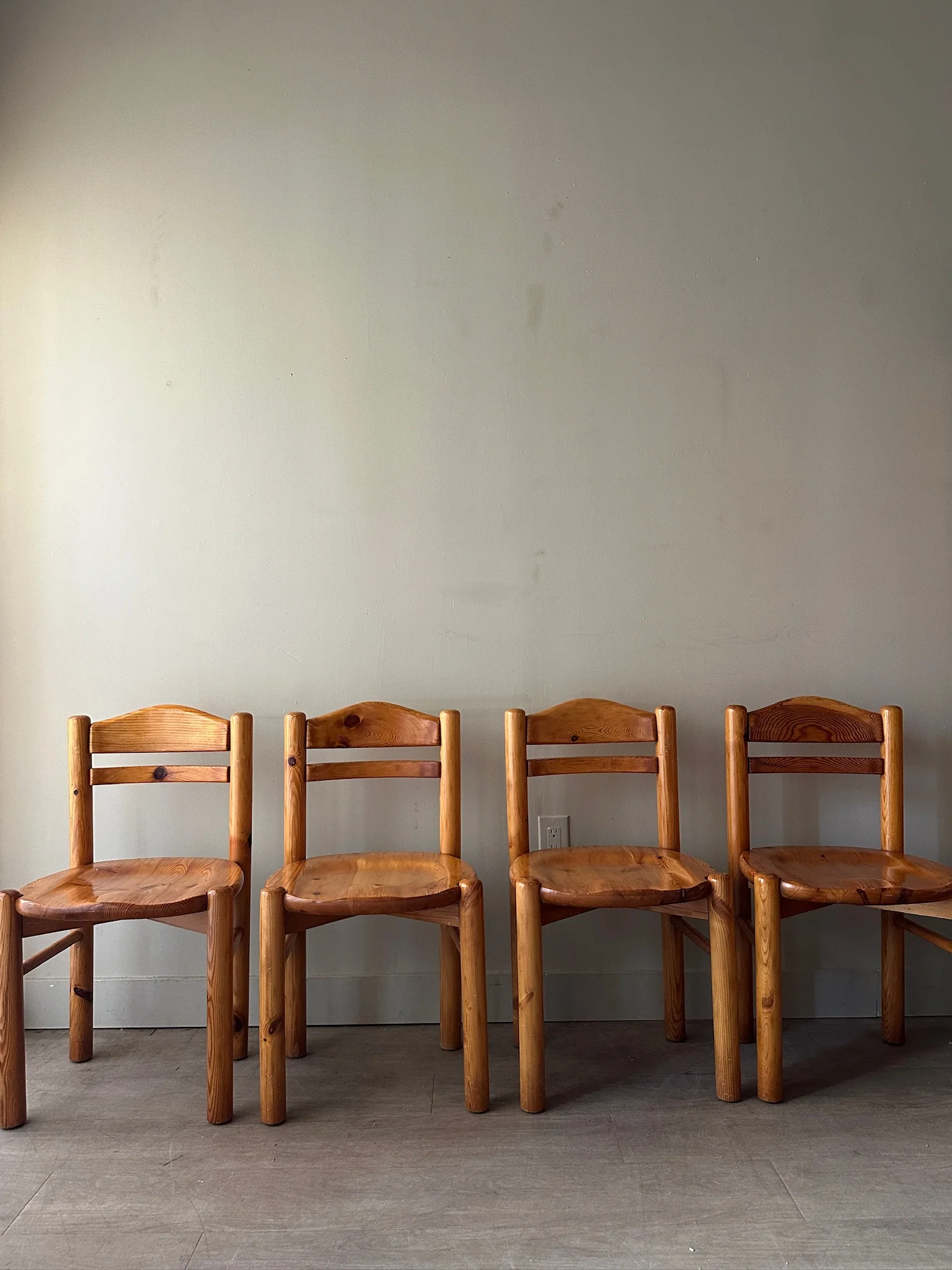 Rainer Daumiller pine dining chairs. Sold as a set of 4.
