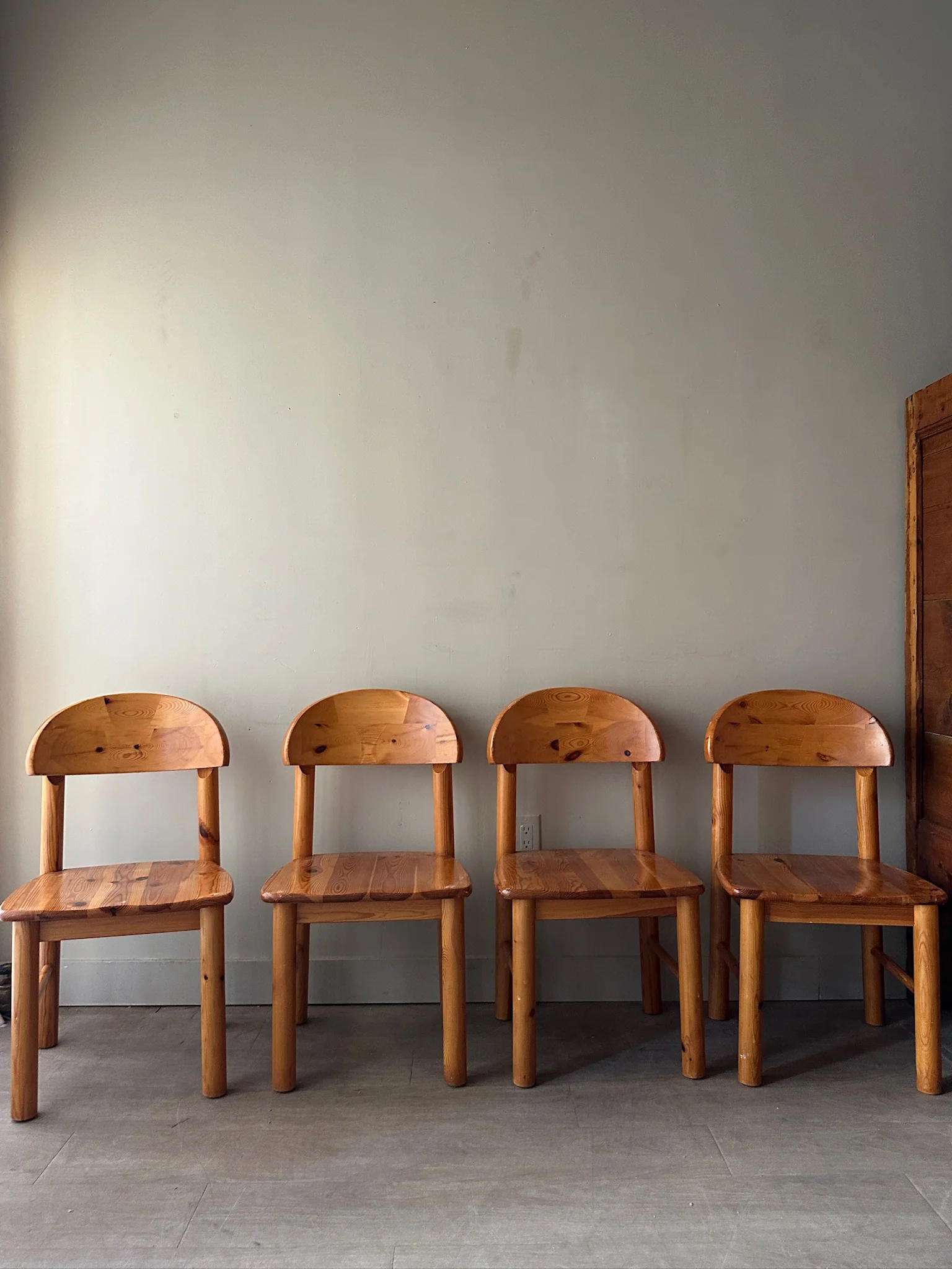 Rainer Daumiller pine dining chairs. Sold as a set of 4.
