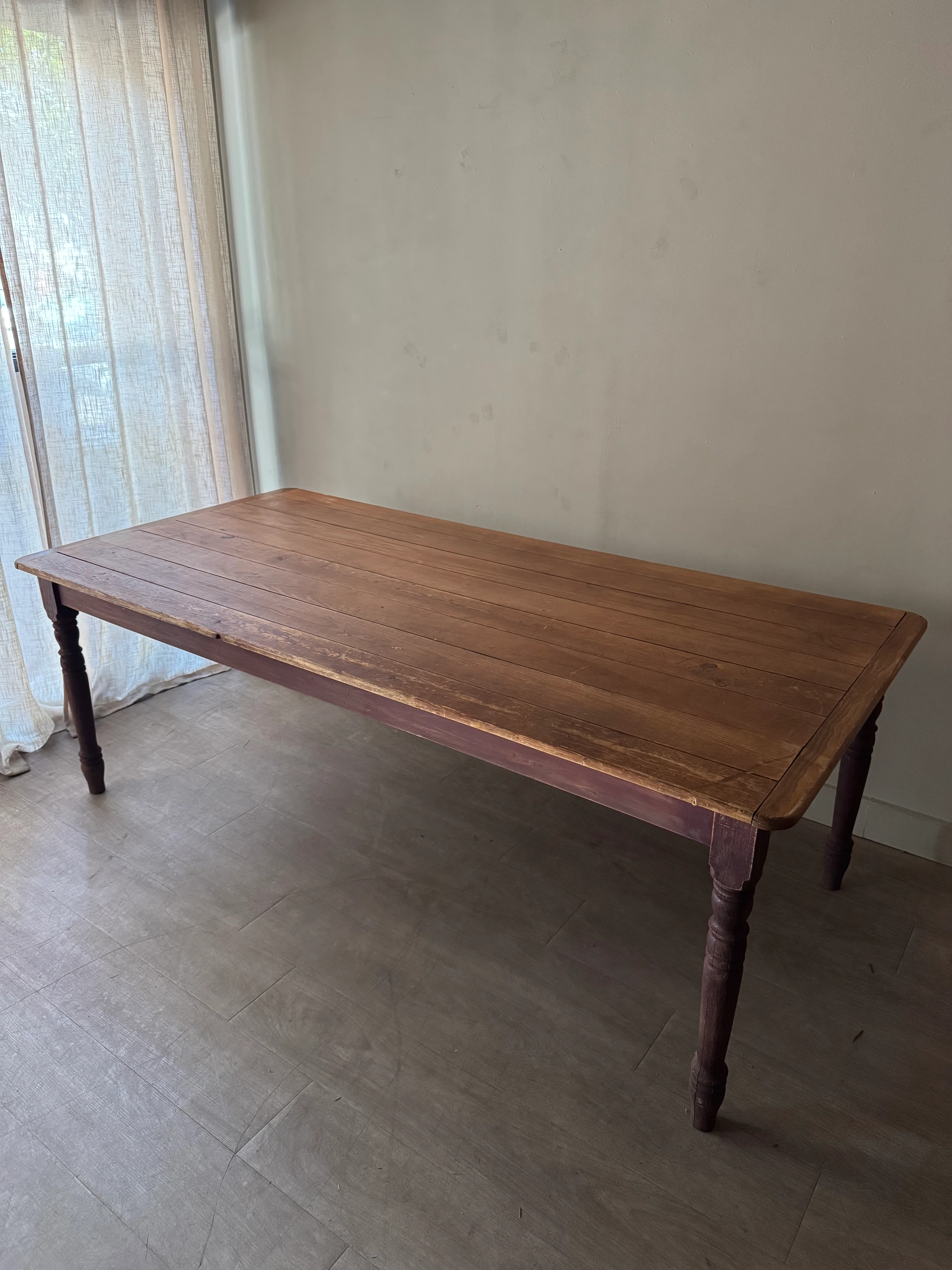 Red painted pine farm table with scrubbed top - Image 5