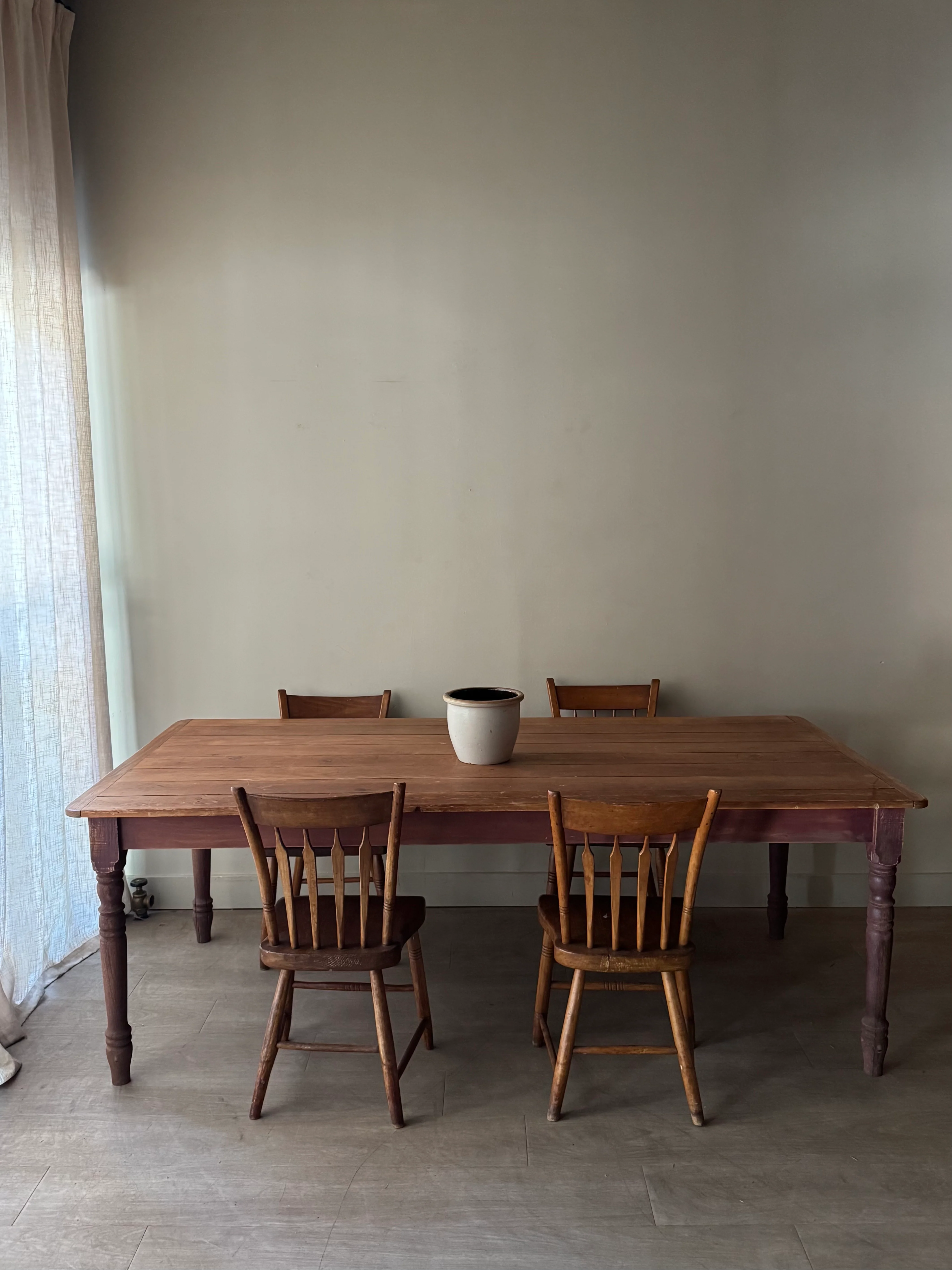 Red painted pine farm table with scrubbed top - Image 7
