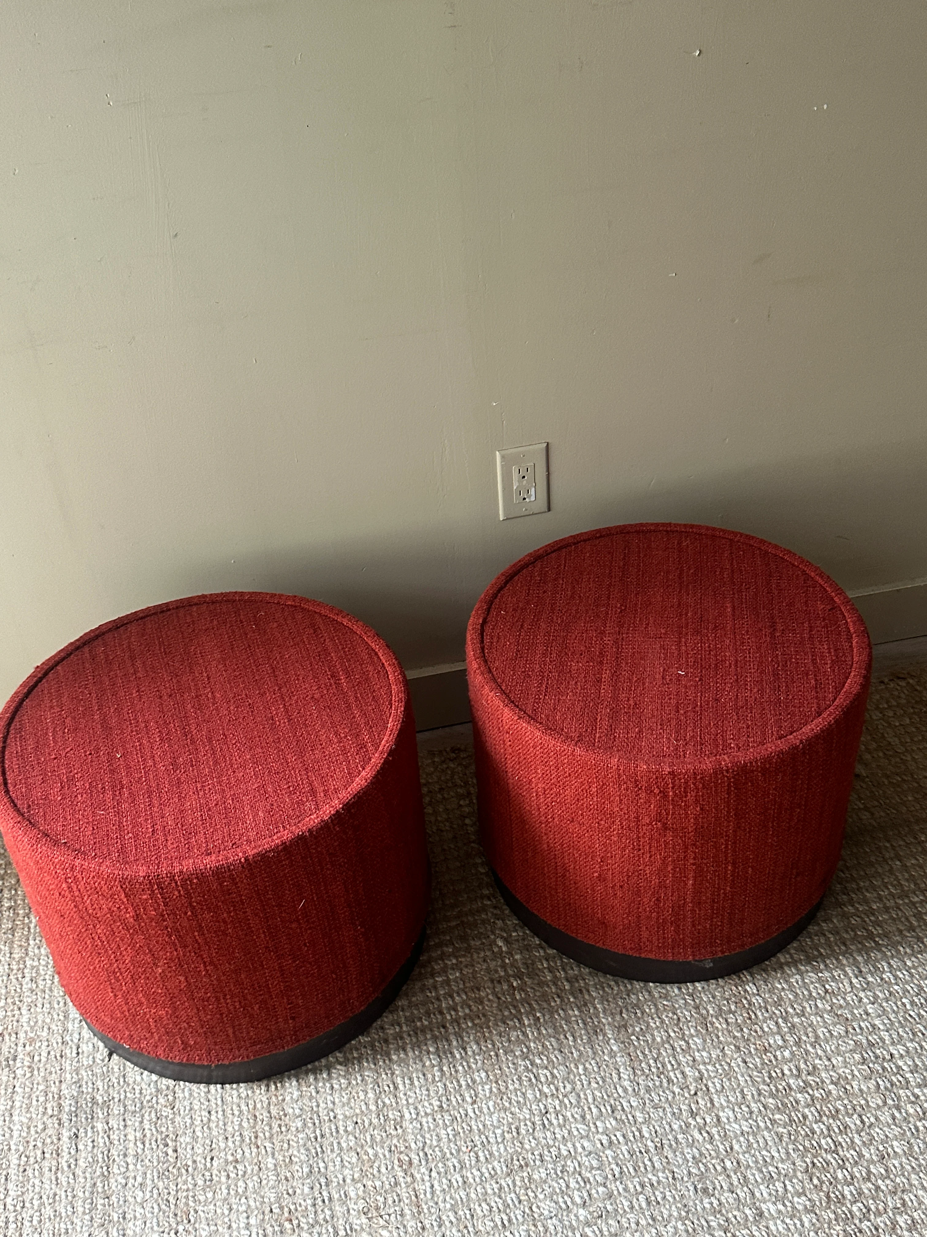 Red wool ottomans. Sold individually. - Image 3