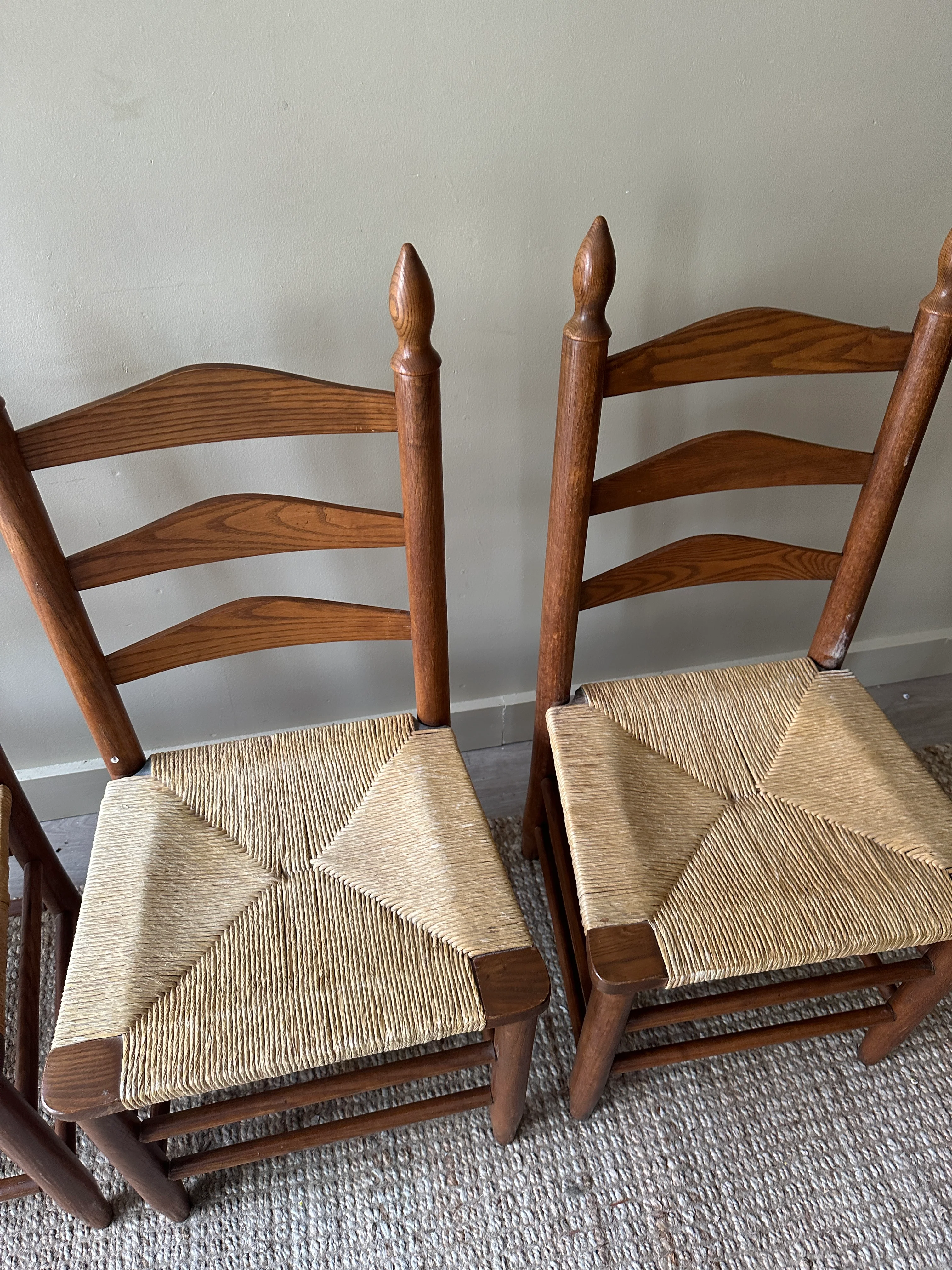 Rush ladder back chairs. Sold as set of 4. - Image 3