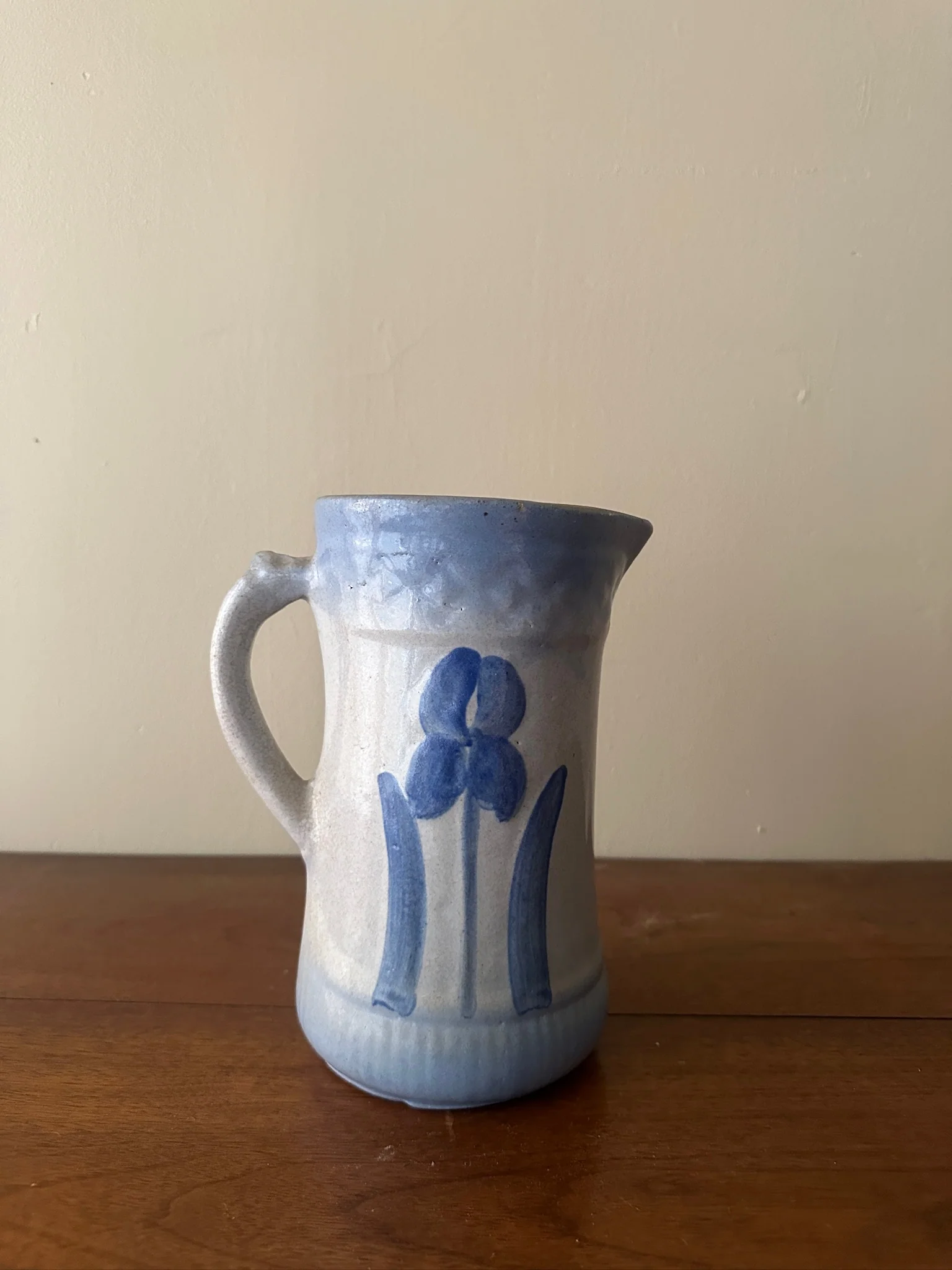 Salt glazed stoneware pitcher with flower - Image 2
