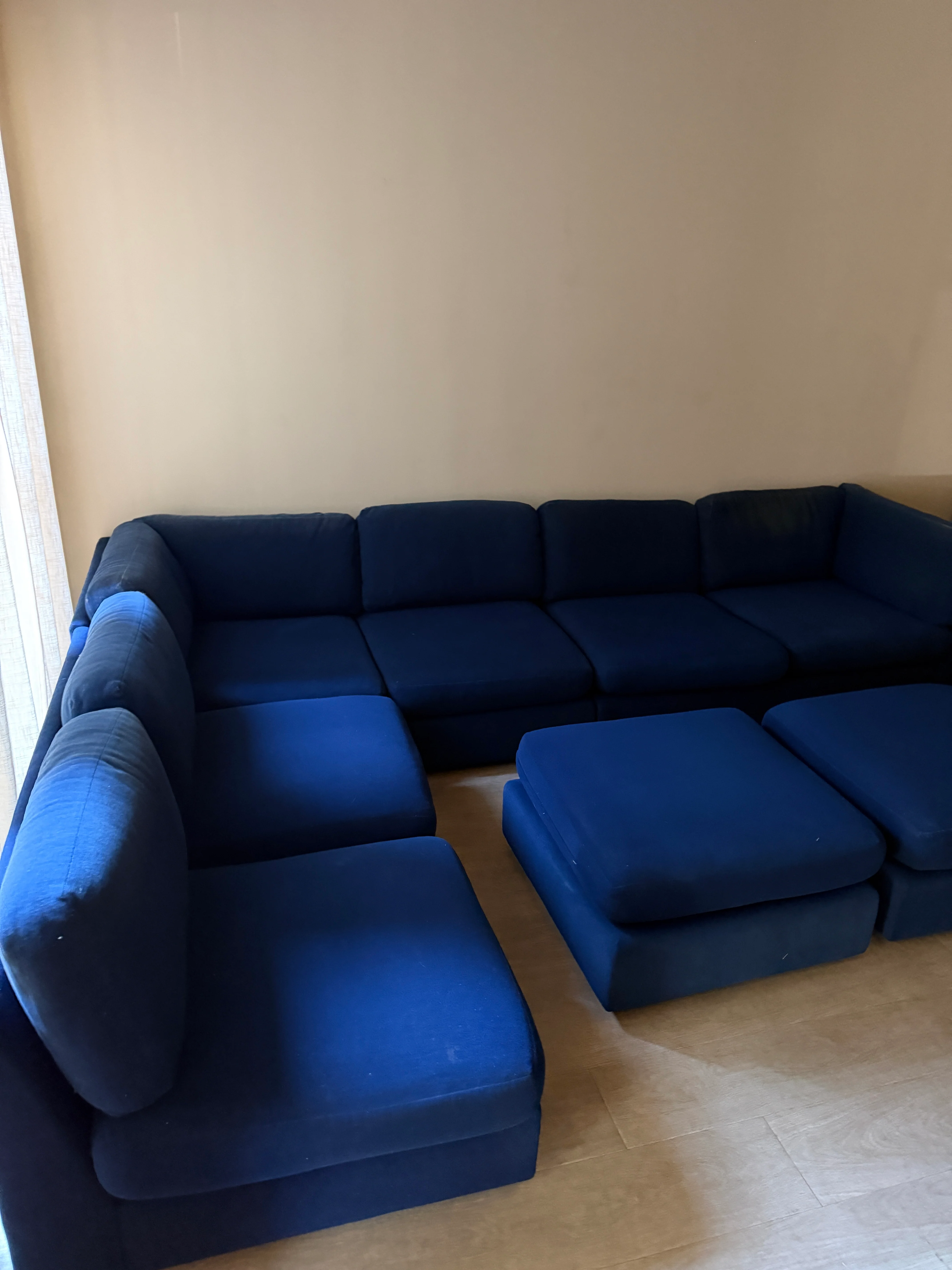 Sapphire blue modular sofa with ottomans - Image 6