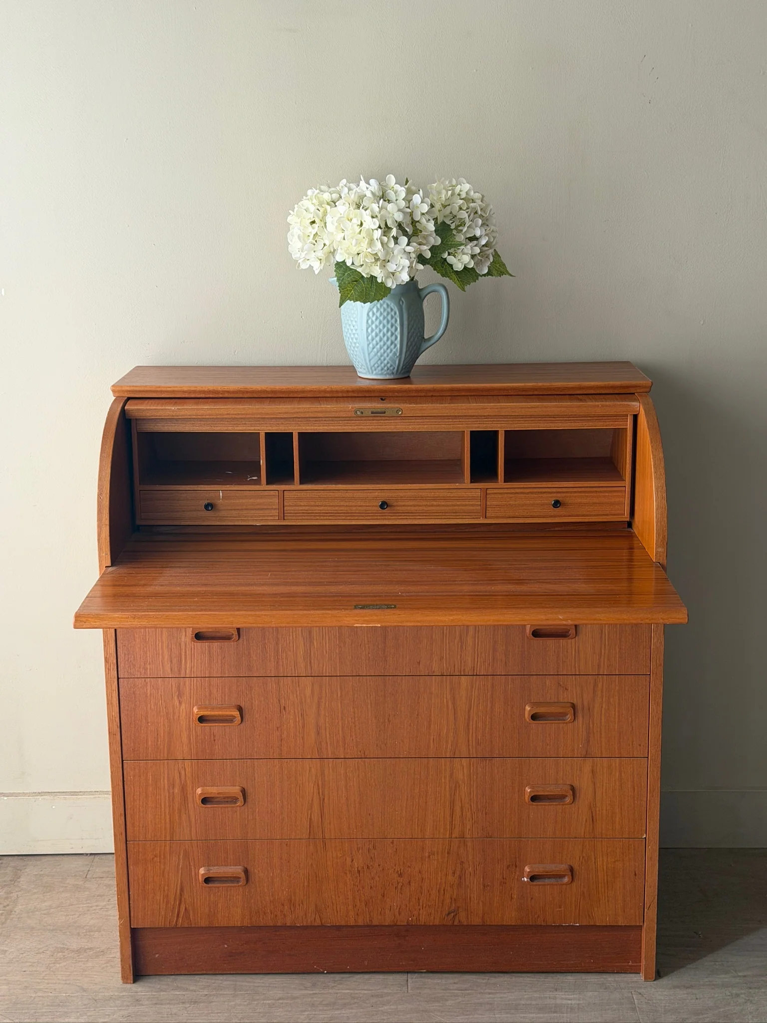 Scandinavian teak roll top secretary dresser - Image 5