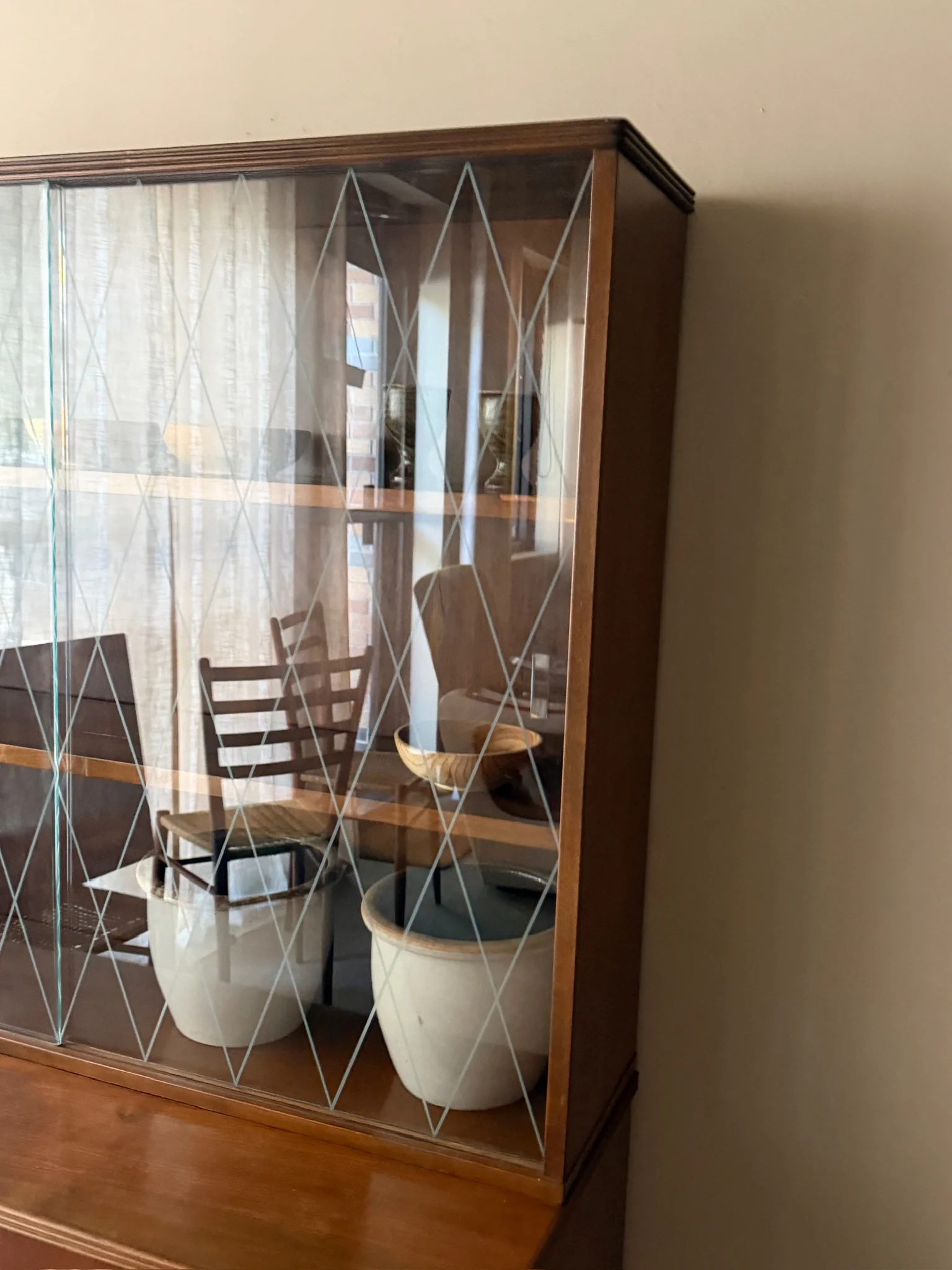 Scandinavian walnut two piece hutch - Image 3