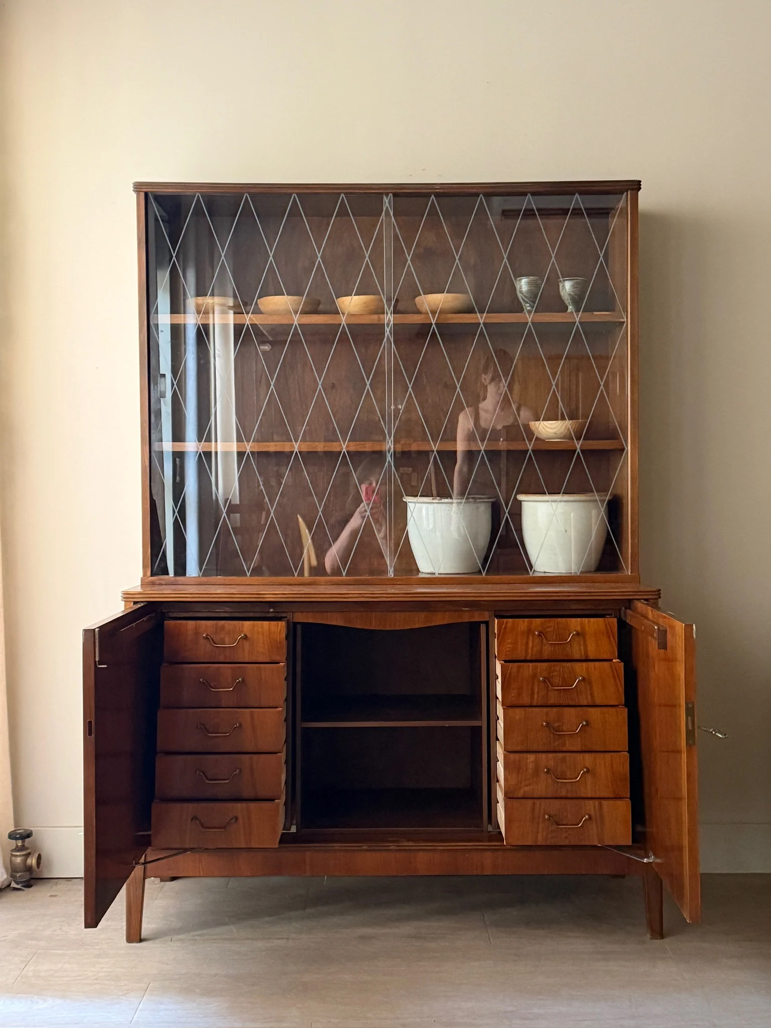 Scandinavian walnut two piece hutch - Image 6