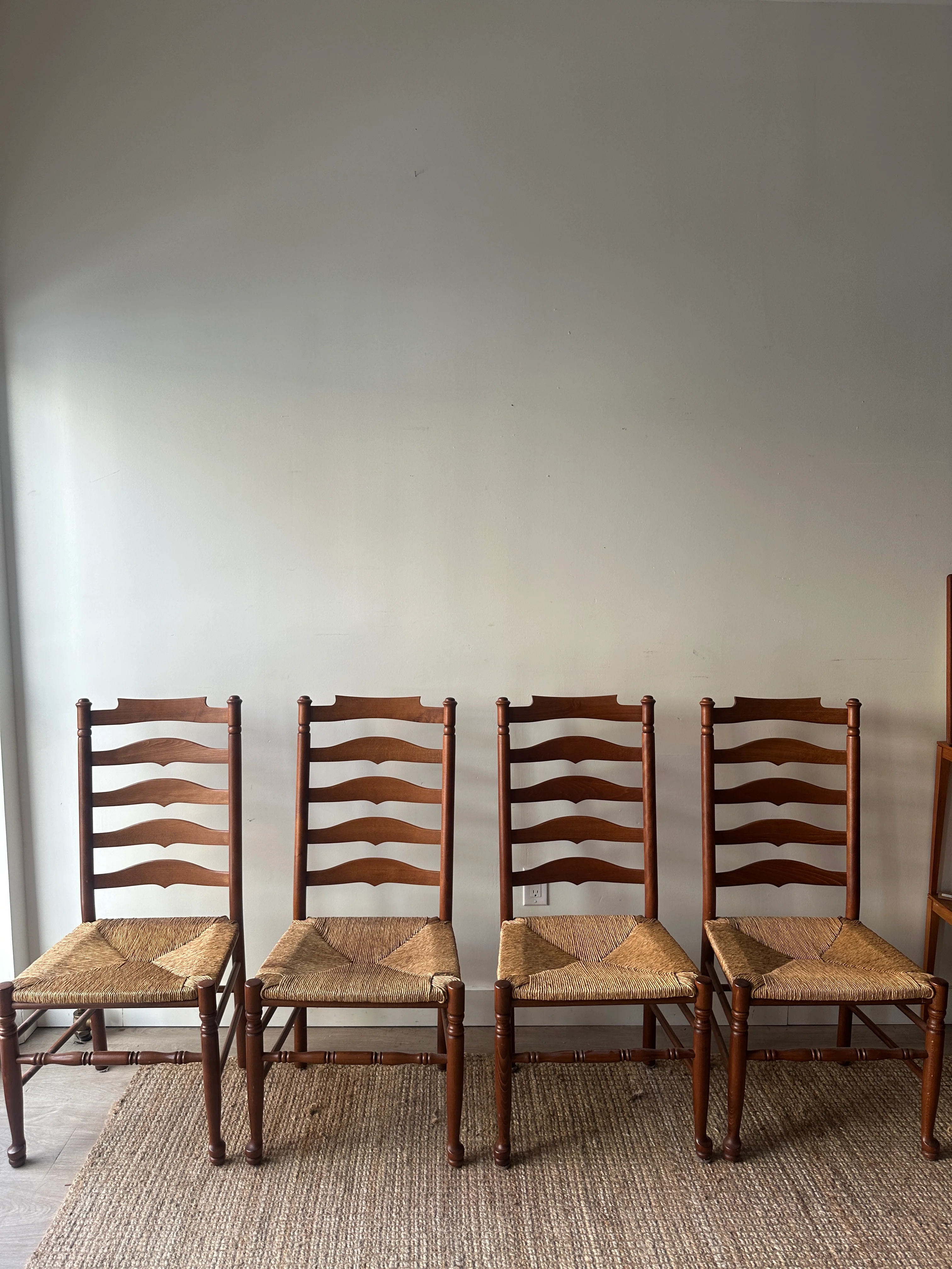 Set of 4 ladder back chairs. Sold as a set.