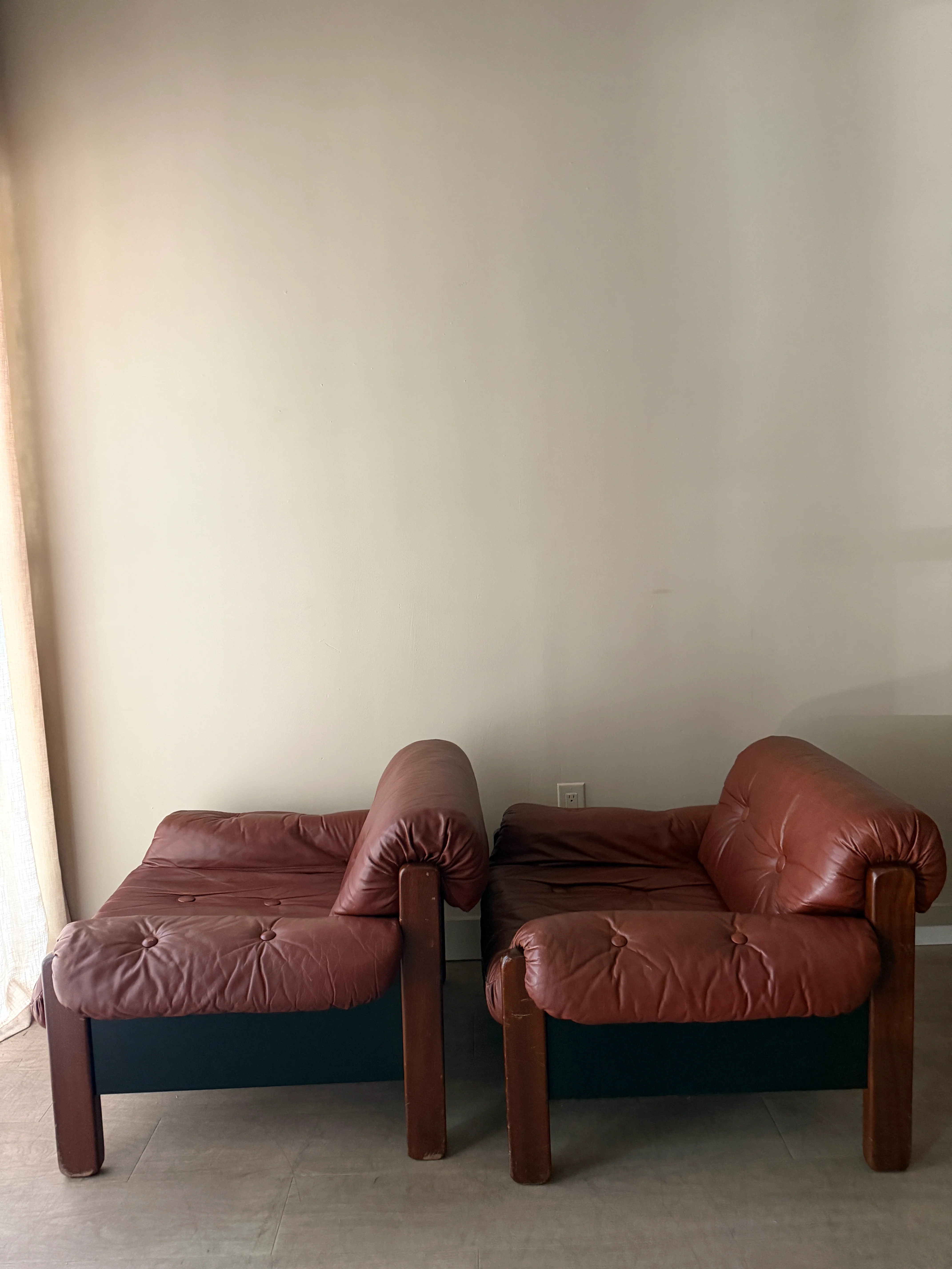 Swedish Brutalist brown leather lounge chairs. Sold individually. - Image 2