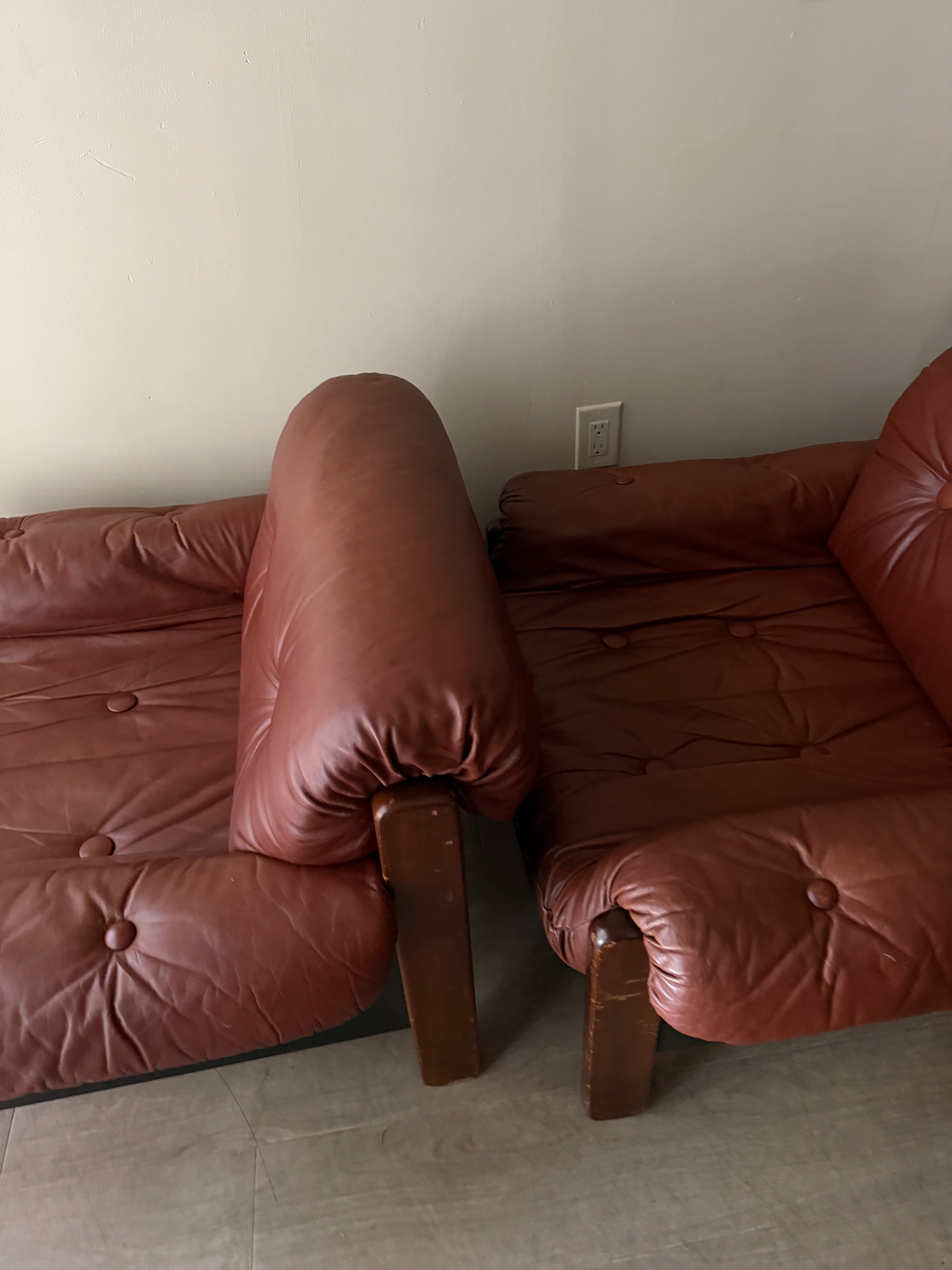 Swedish Brutalist brown leather lounge chairs. Sold individually. - Image 3
