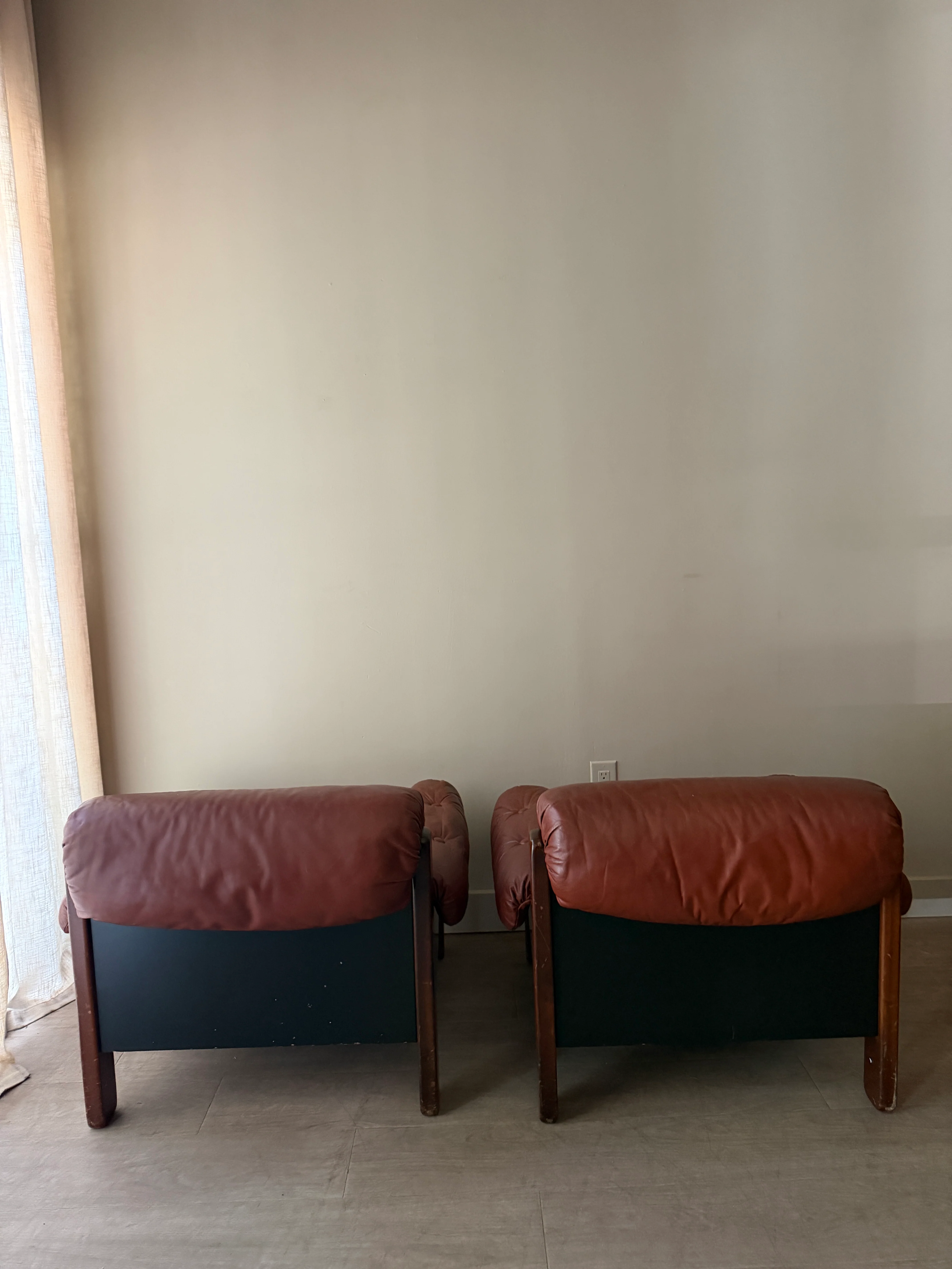 Swedish Brutalist brown leather lounge chairs. Sold individually. - Image 4