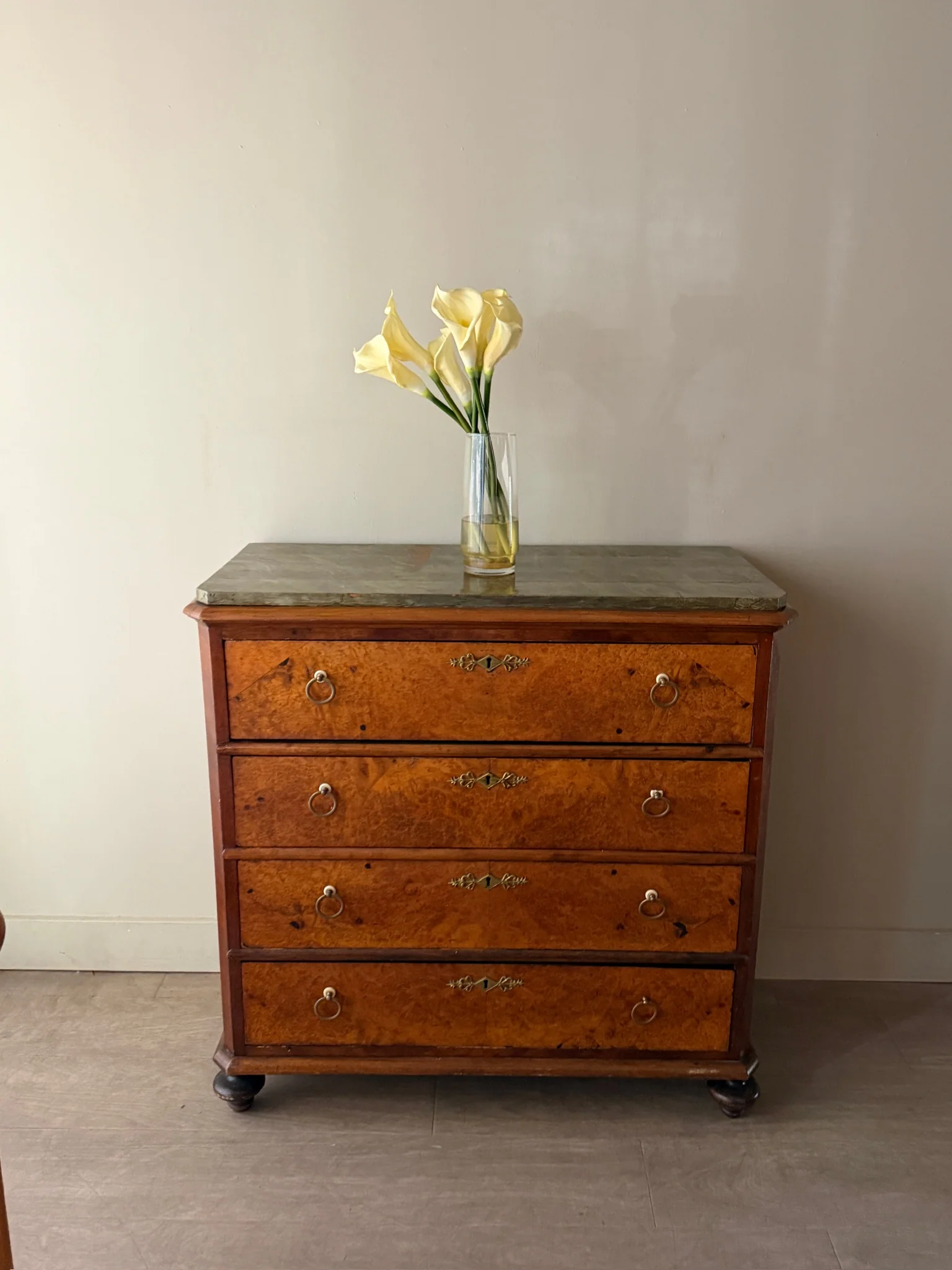 Swedish burl walnut painted marble dresser - Image 2