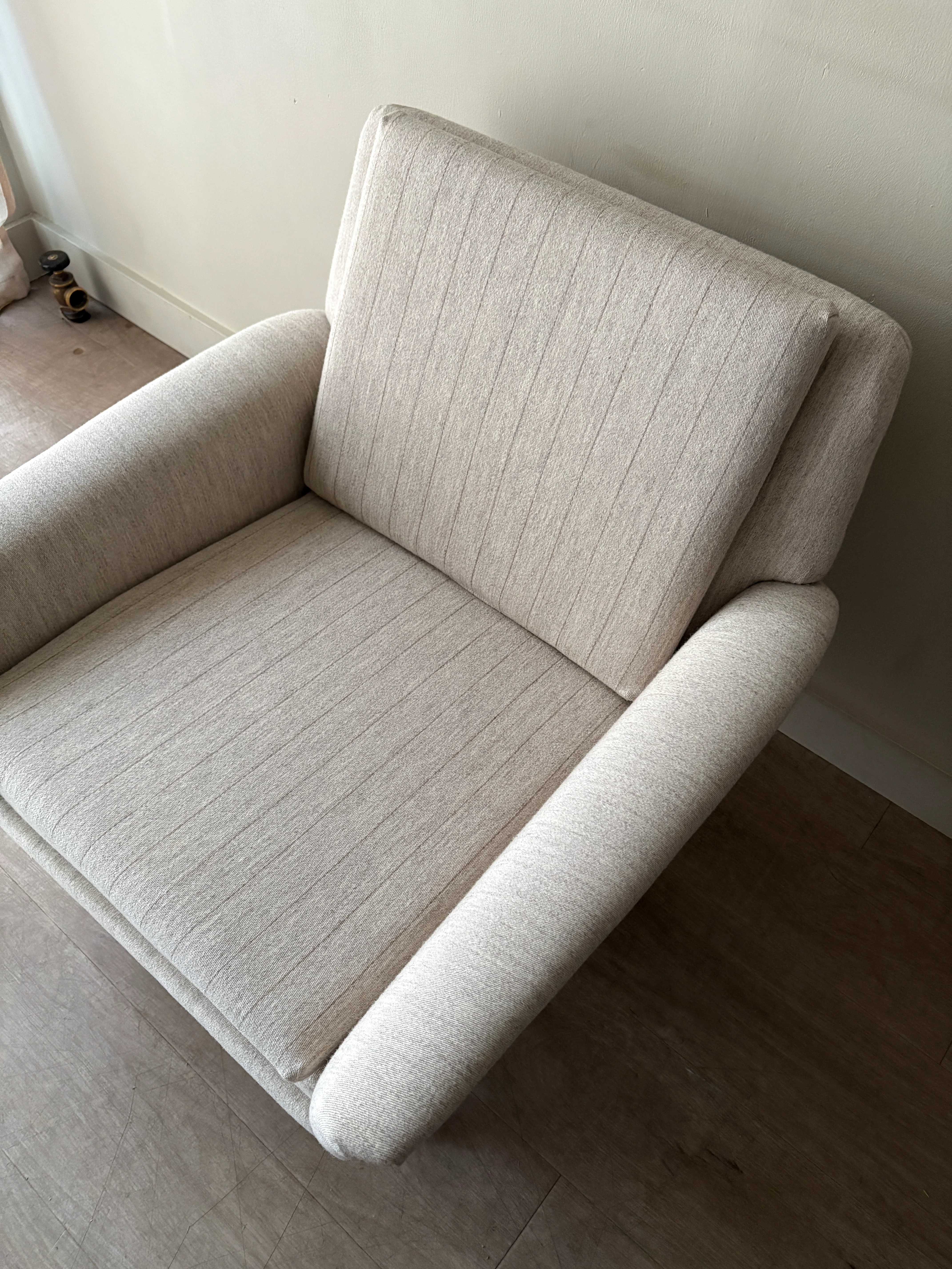 Swedish oatmeal striped lounge chair - Image 4