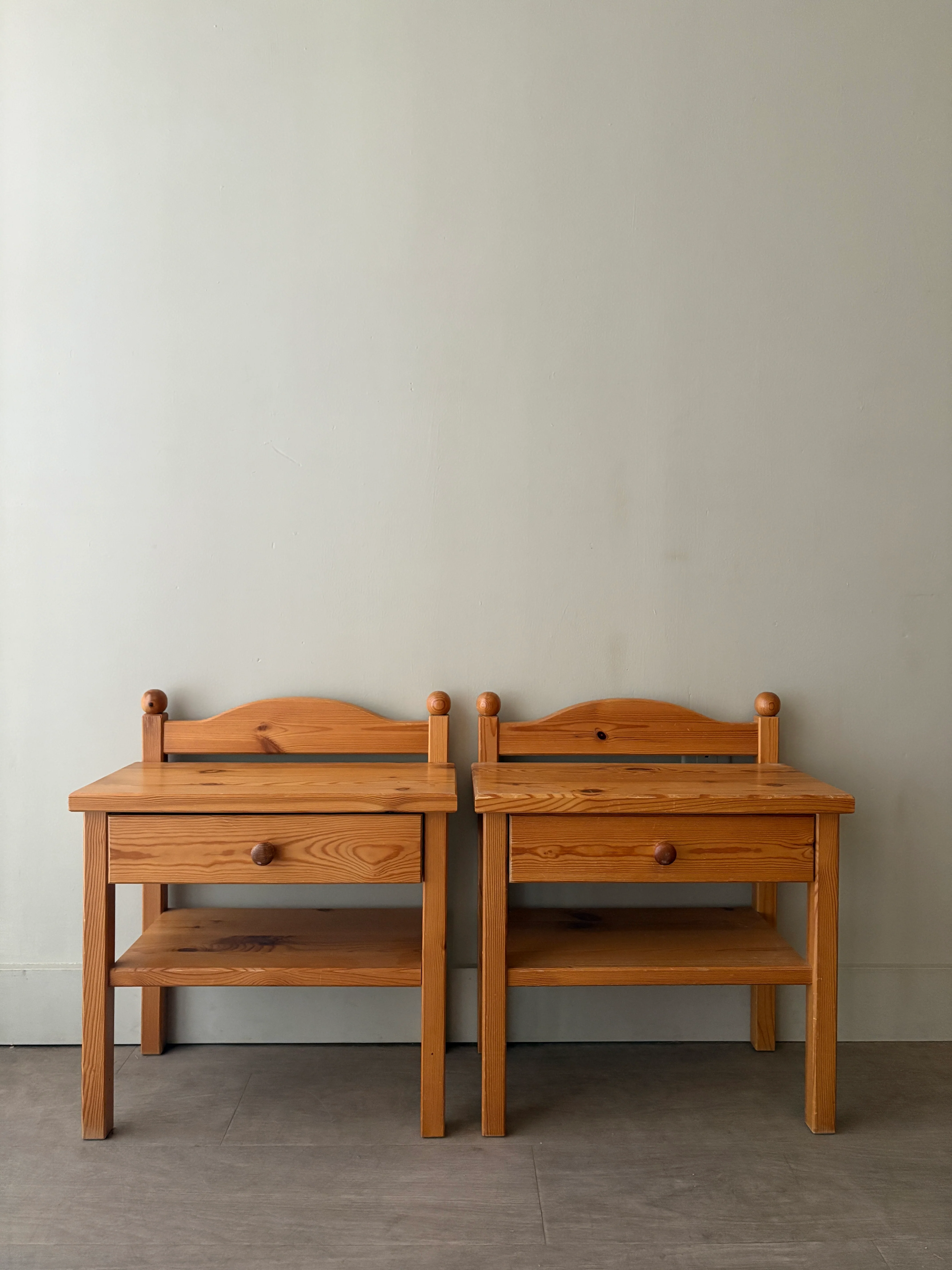 Swedish pine nightstands. Sold as a pair.