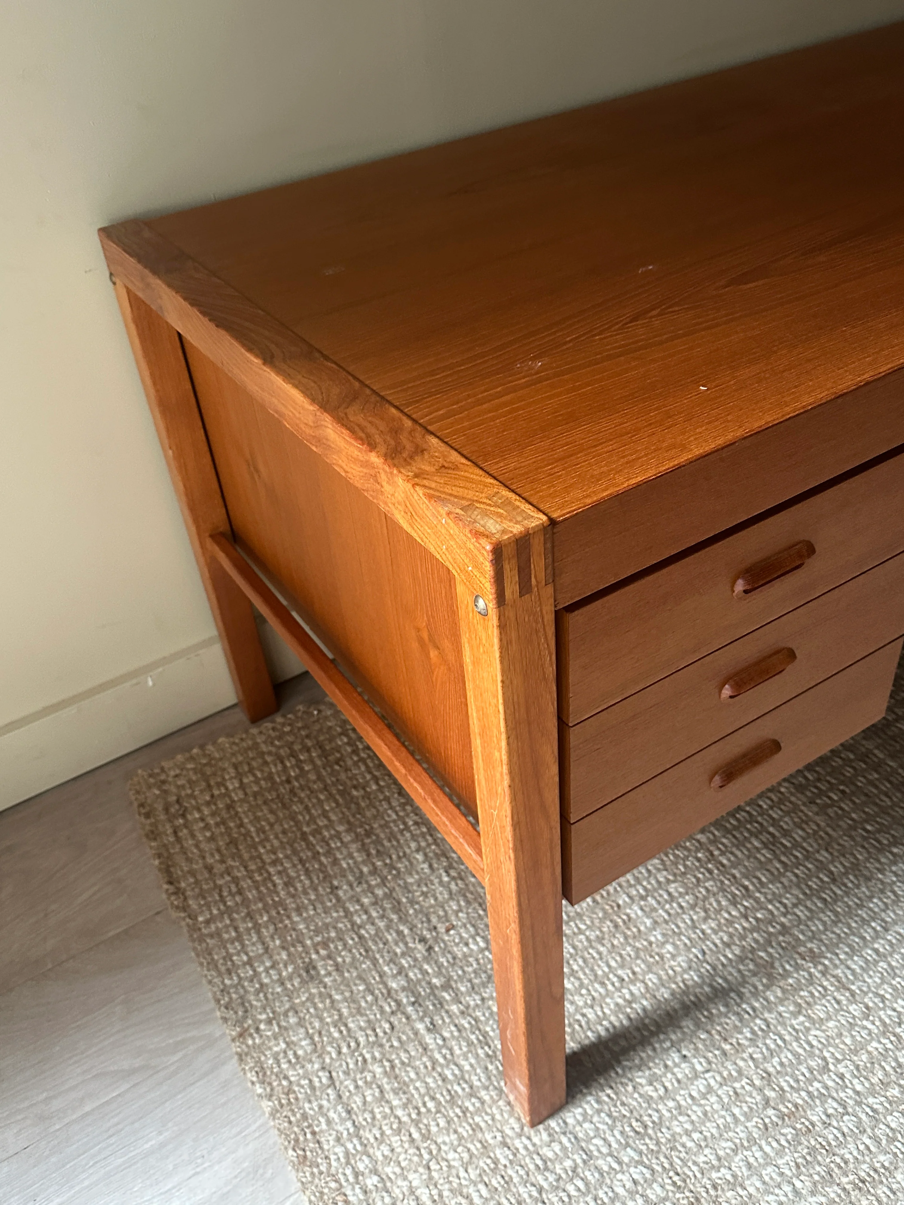 Teak desk. Right drawer locked. - Image 2