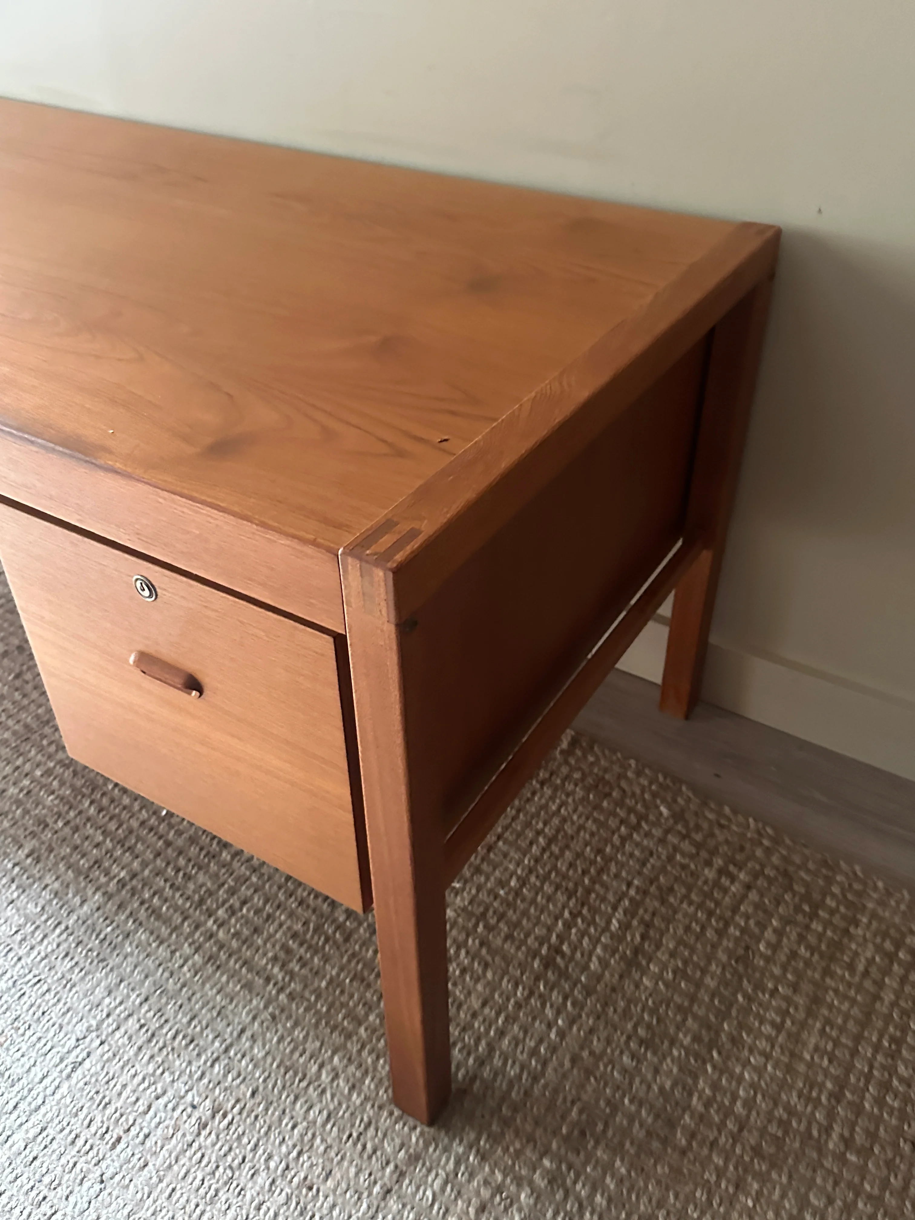 Teak desk. Right drawer locked. - Image 3