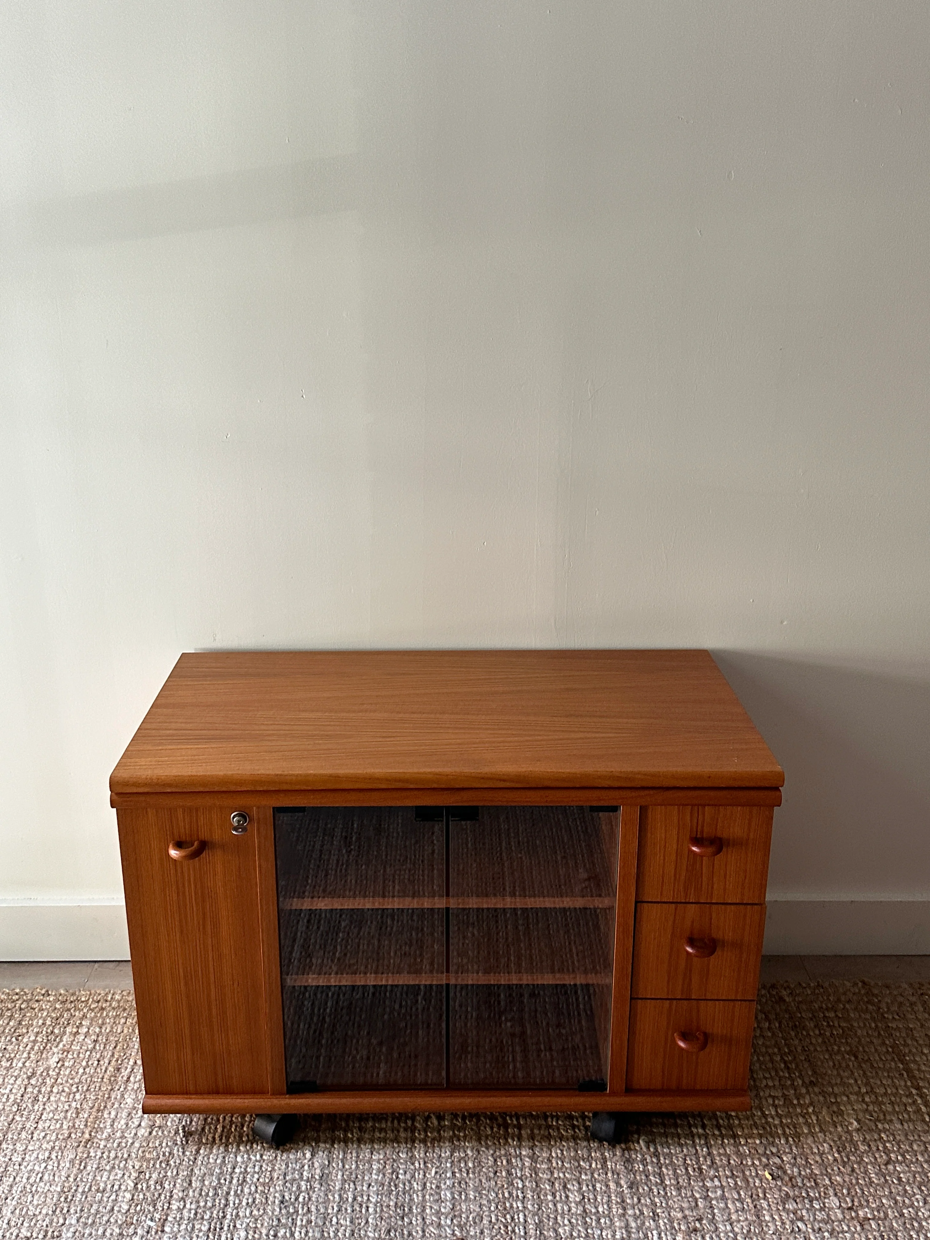 Teak swivel top media cabinet - Image 2