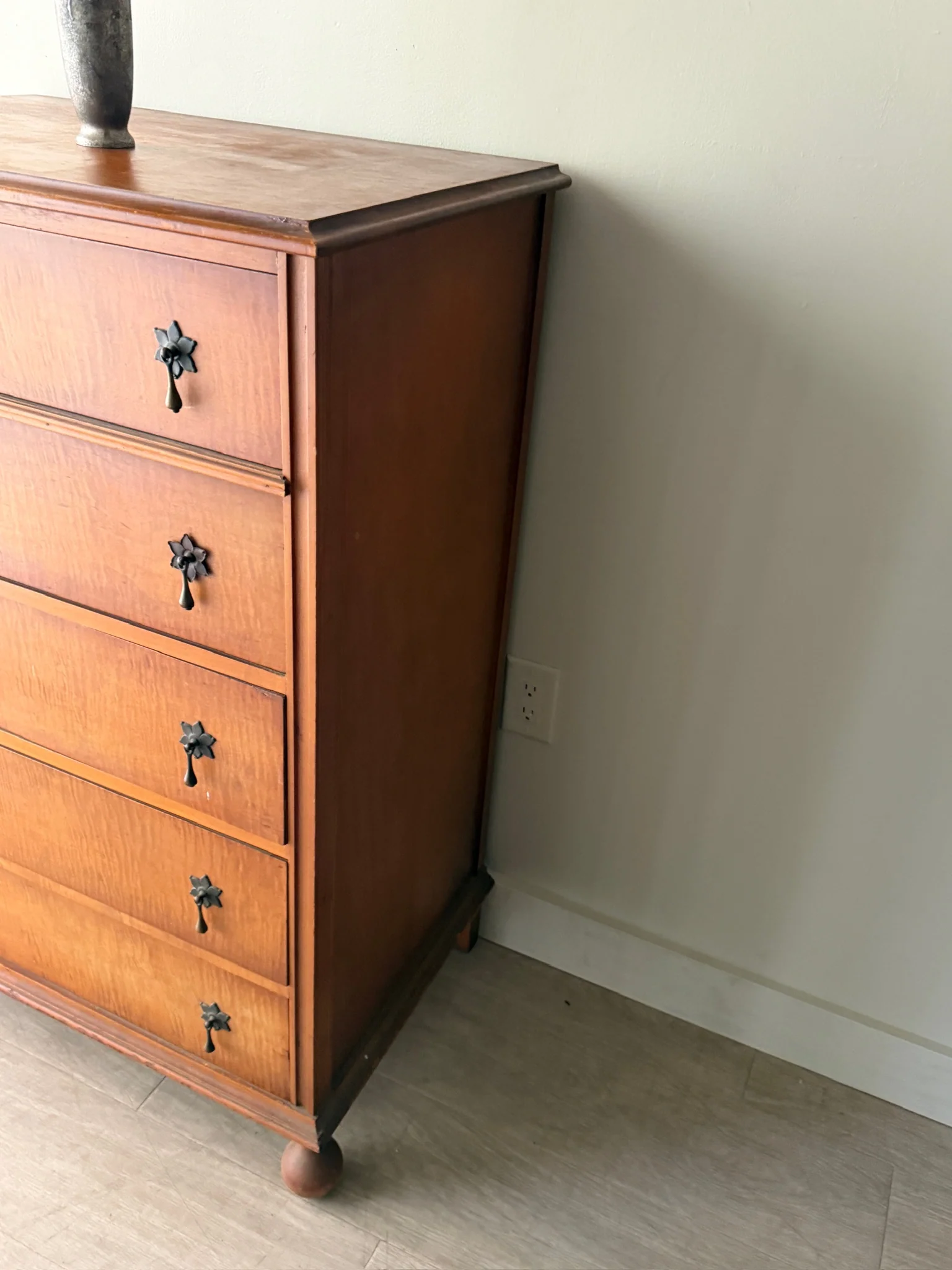 Tiger maple tallboy dresser - Image 4