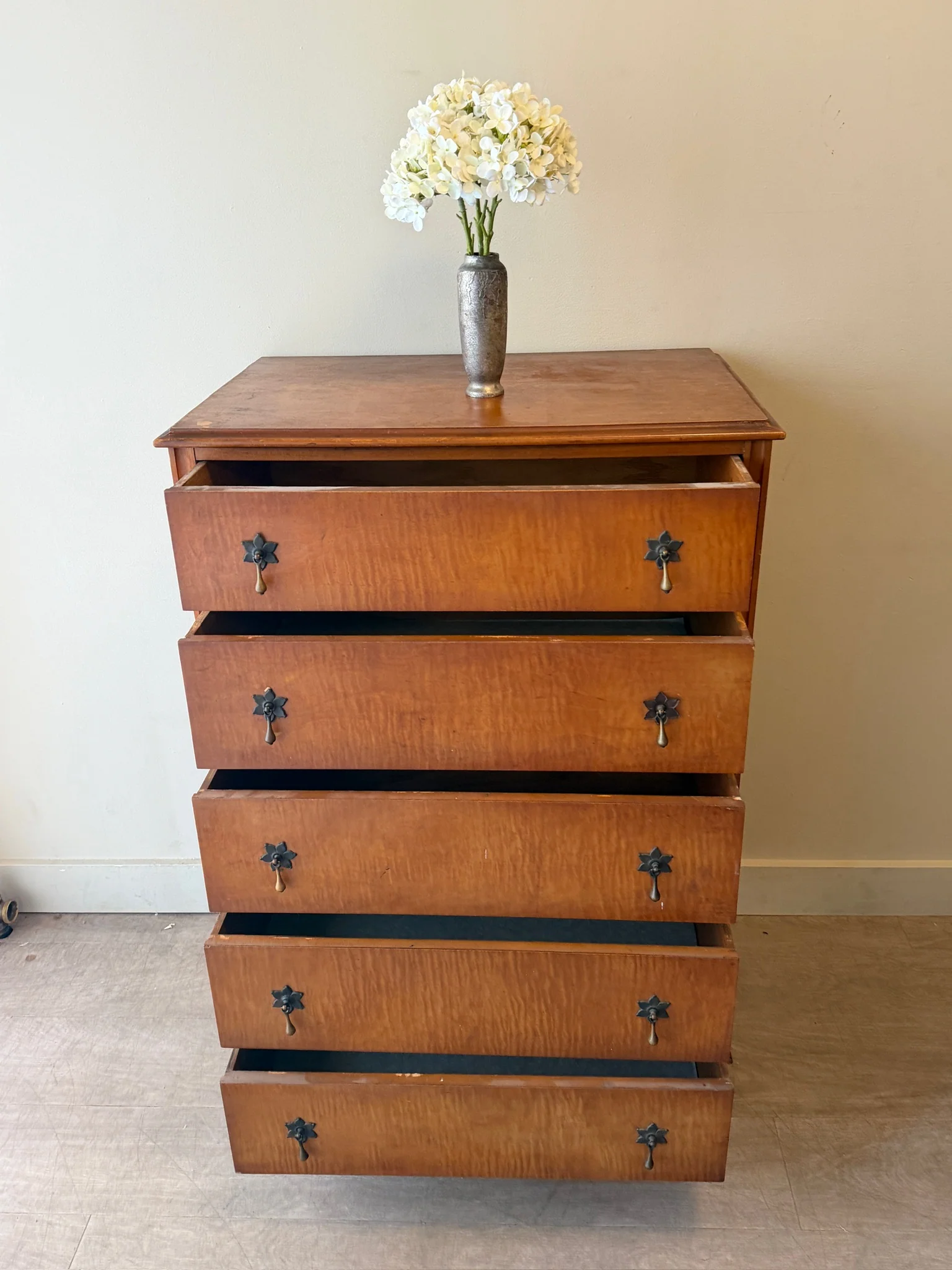 Tiger maple tallboy dresser - Image 5