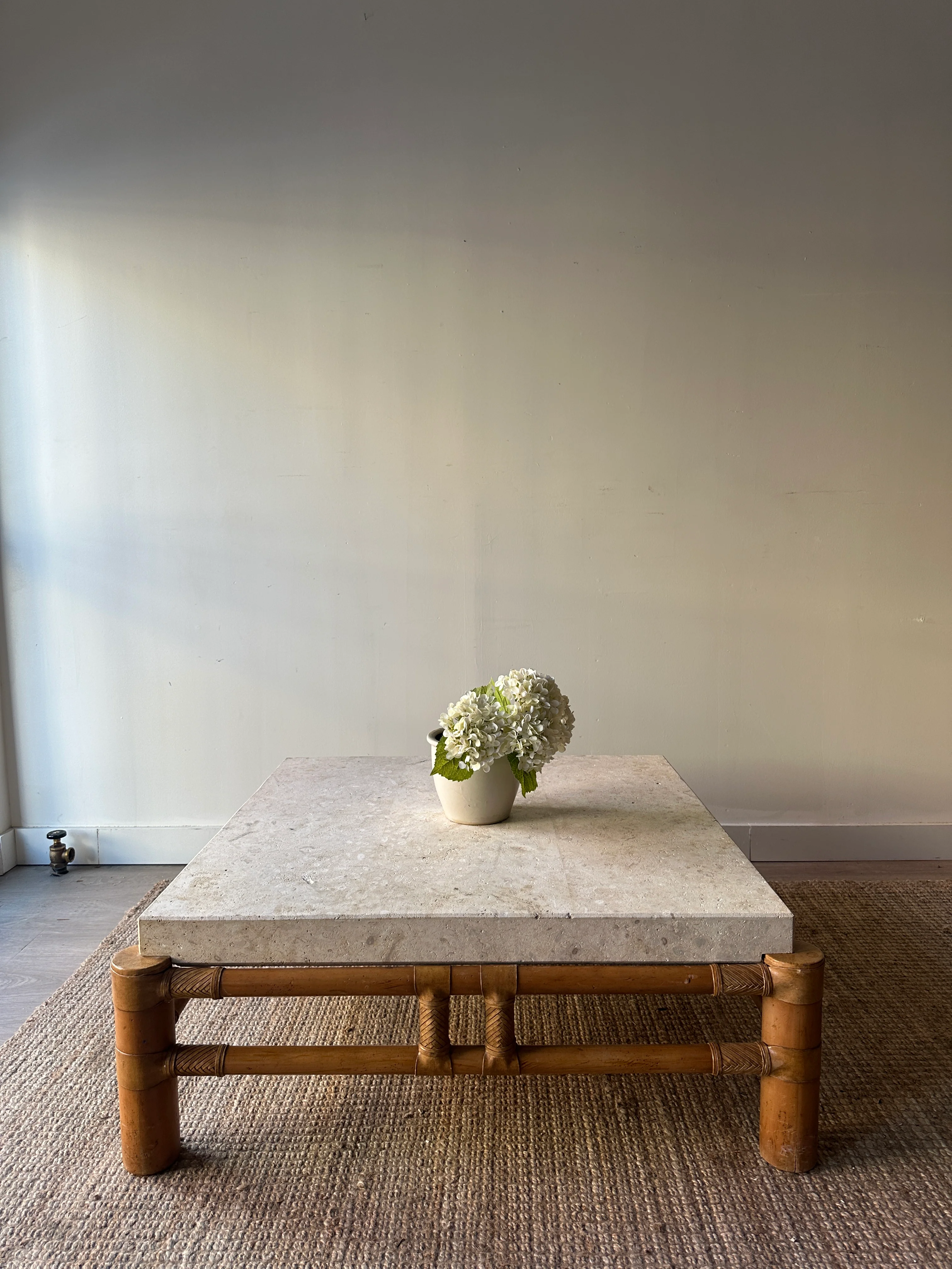 Travertine and bamboo coffee table