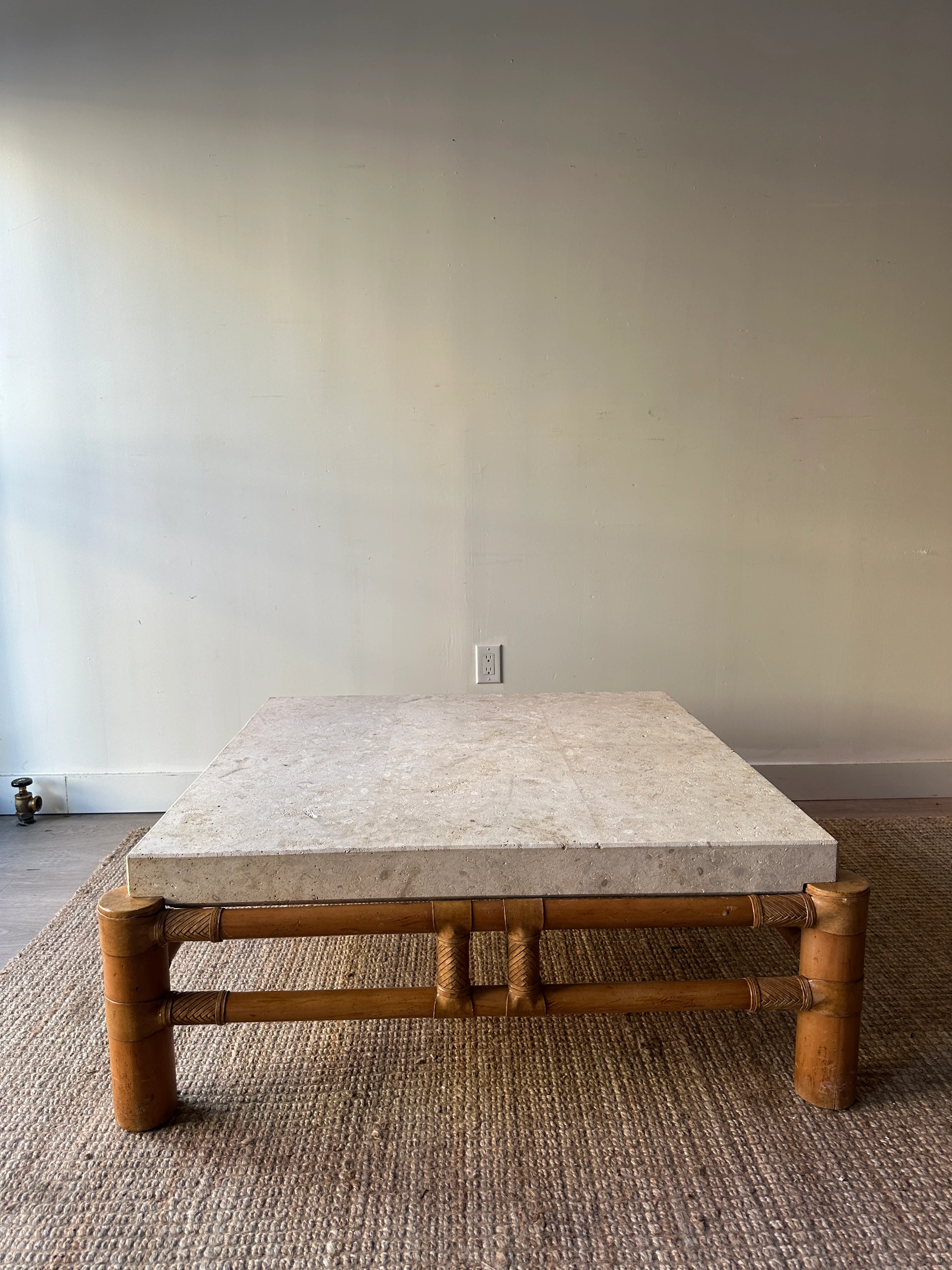 Travertine and bamboo coffee table - Image 2
