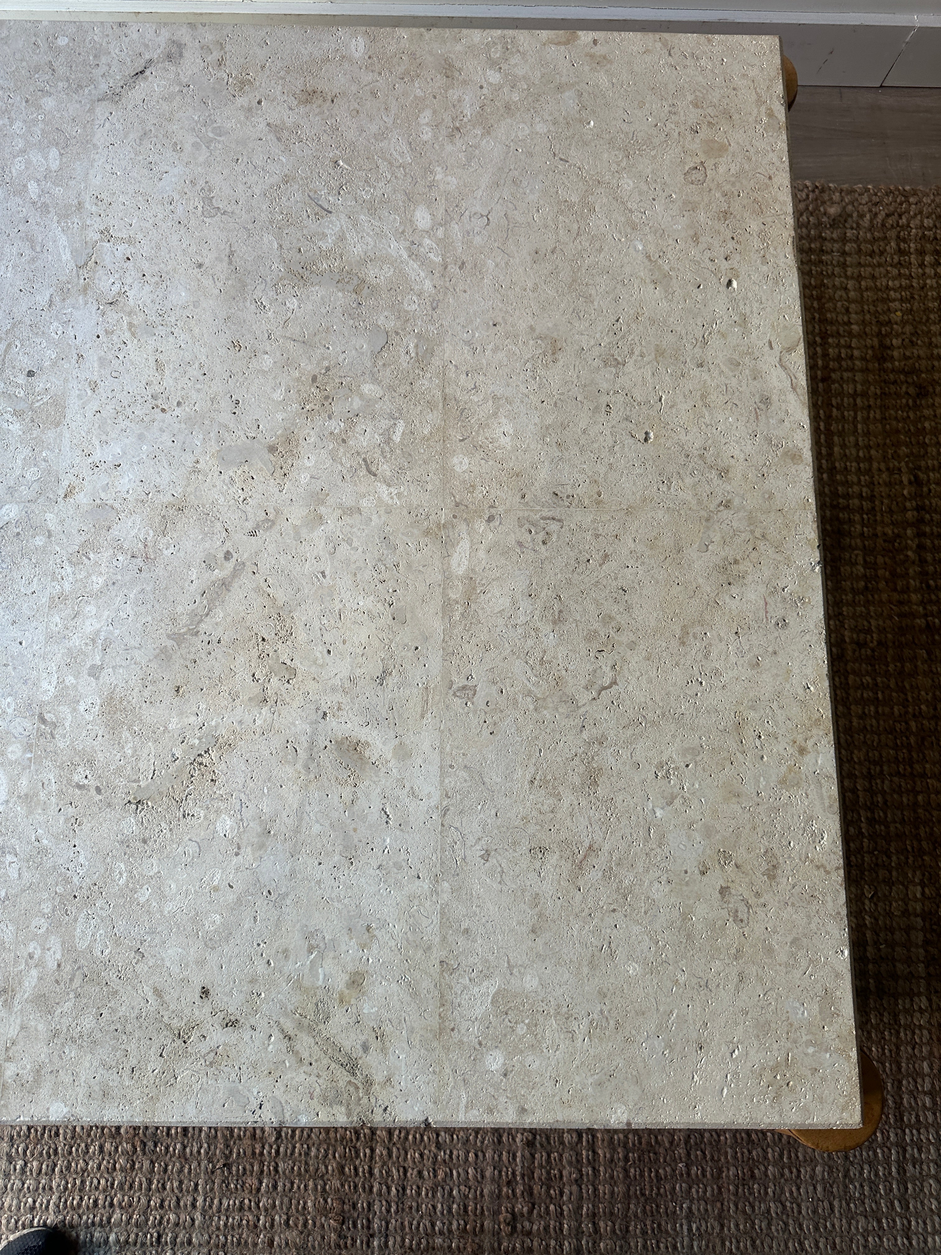 Travertine and bamboo coffee table - Image 3
